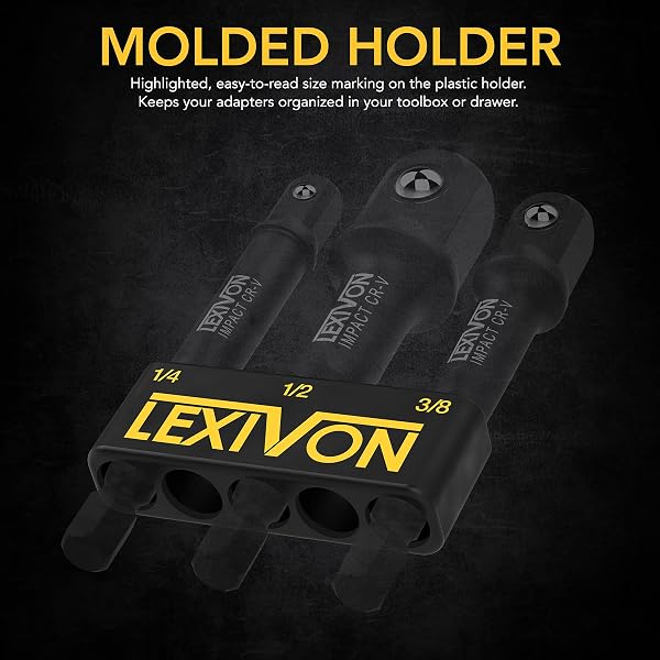 LEXIVON Impact Grade Socket Adapter Set, 3" Extension Bit with Holder | 3-Piece 1/4", 3/8", and 1/2" Drive, Adapt Your Power Drill to High Torque Impact Wrench (LX-101) - 4
