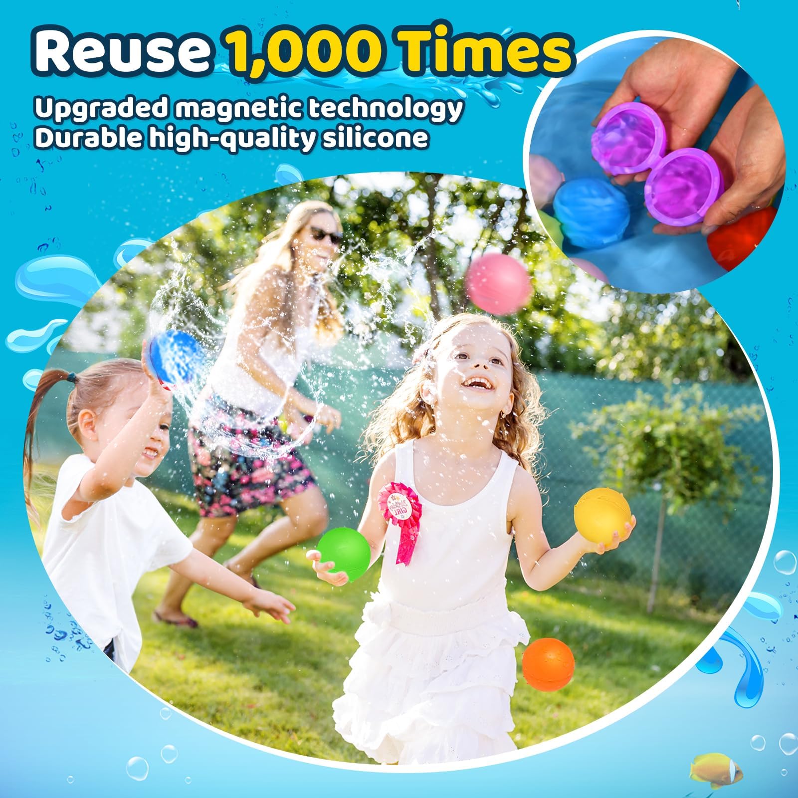 SOPPYCID Reusable Water Bomb Balloons, Latex-Free Silicone Water Ball with Mesh Bag, Soft Silicone Water Splash Ball, Best Gift for Kids(6Pcs)