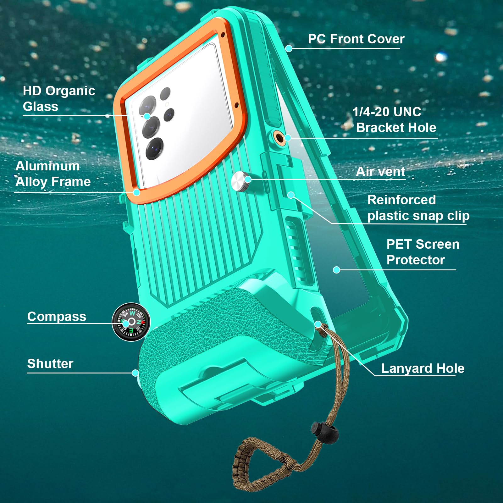 ShellBox Case Custodia per telefono subacquea IP68 2026, 15,7 m 1H, fotografia subacquea per Samsung Galaxy S26/S25/S24/S23 Ultra/Plus, adatta per telefoni con pulsante del volume destro da 5,4"-6,9