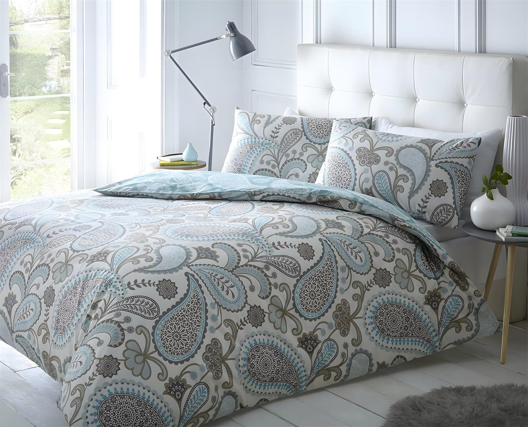 Funda Nordica Cama 150 Estampado de Flores y Hojas, Retro étnico Ropa de Cama Microfibra Suave y Cómoda con Cremallera Funda Edredon 220x240-2 Fundas Almohada 50x75 GA1121