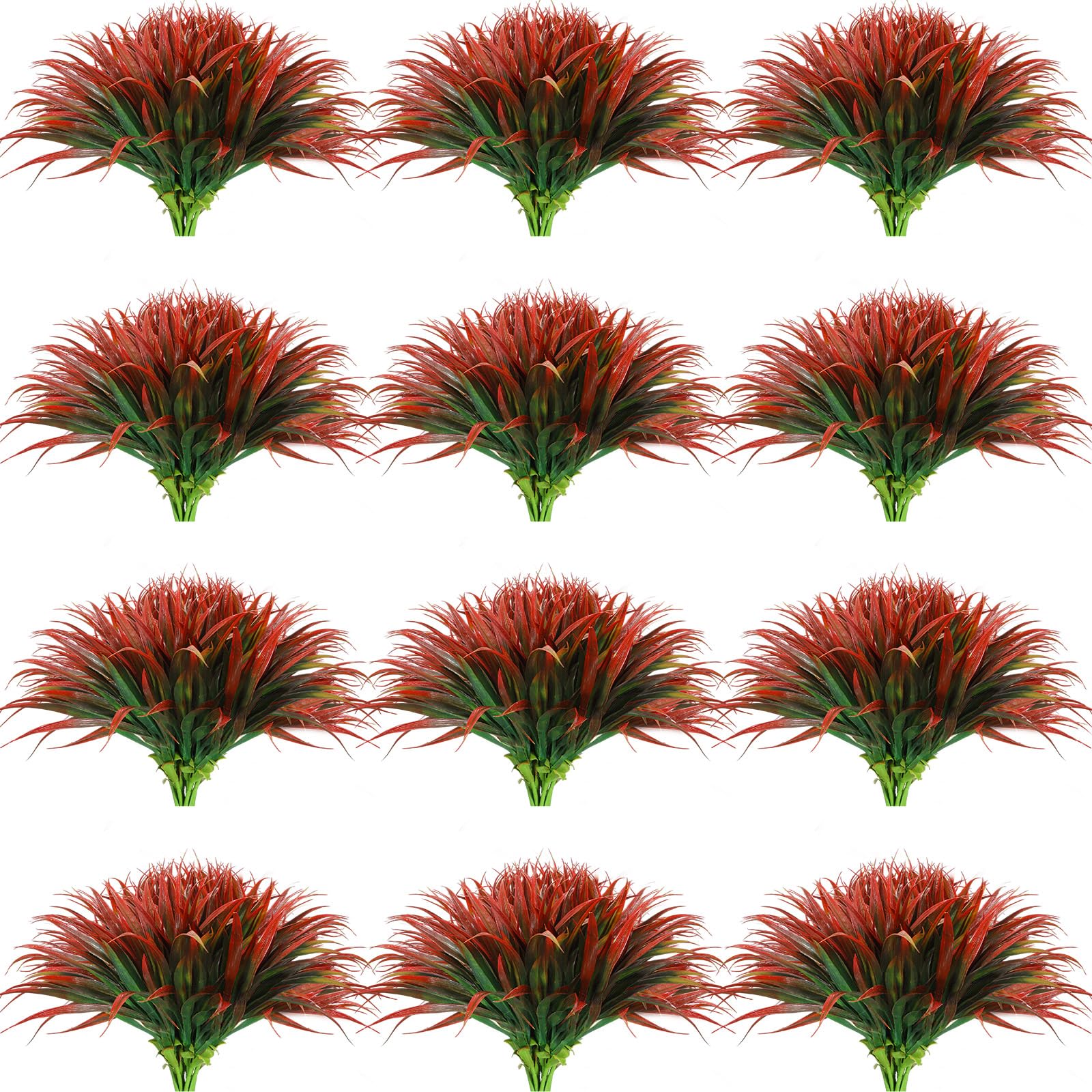 Yuxung 50 Pcs Artificial Tropical Plants Red Faux Fake Grasses Plastic Fake Bushes Tall UV Resistant Greenery for Home Garden Office Patio Window Hanging Planter Pathway Front Porch