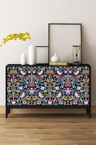 Miniatura 3 de Papel tapiz de ladrón de fresas, papel tapiz adhesivo negro de William Morris, papel adhesivo gótico extraíble, de pájaros, papel de pared apto para