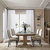 Vista 2 de Cortinas blancas estilo casa de campo de 108 pulgadas de largo para la sala de estar; juego de 2 paneles con pestaña trasera, bolsillo para barra