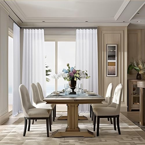 Miniatura 2 de Cortinas simples de lino blanco de 90 pulgadas de largo para sala de estar, 2 paneles con bolsillo con pestaña trasera, cortinas bohemias