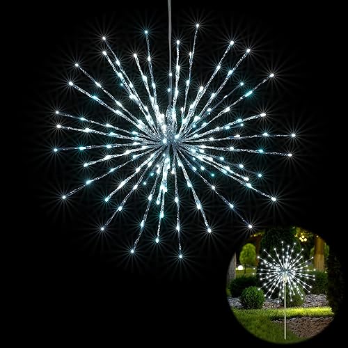 Miniatura 8 de LIGHTSHARE Bola iluminada de 12 pulgadas, 80 luces LED de fuegos artificiales, bola colgante de doble uso para patio, pasarela, decoración de