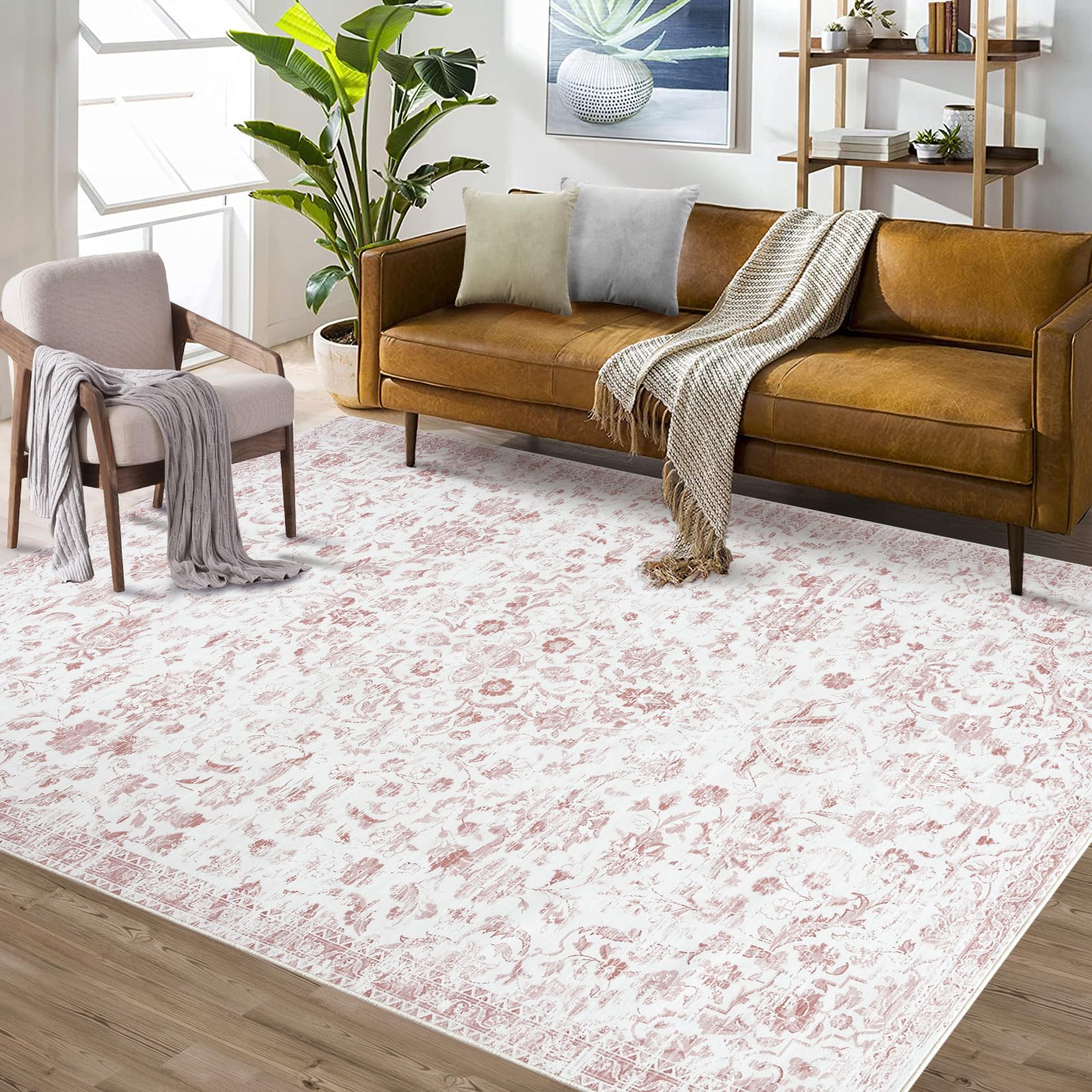 CAROMIO Area Rug 5x7 Machine Washable Oriental Distressed Carpet Rugs Stain Resistant Non-Slip Accent Rugs Vintage Floral Medallion Coffee Table Rug