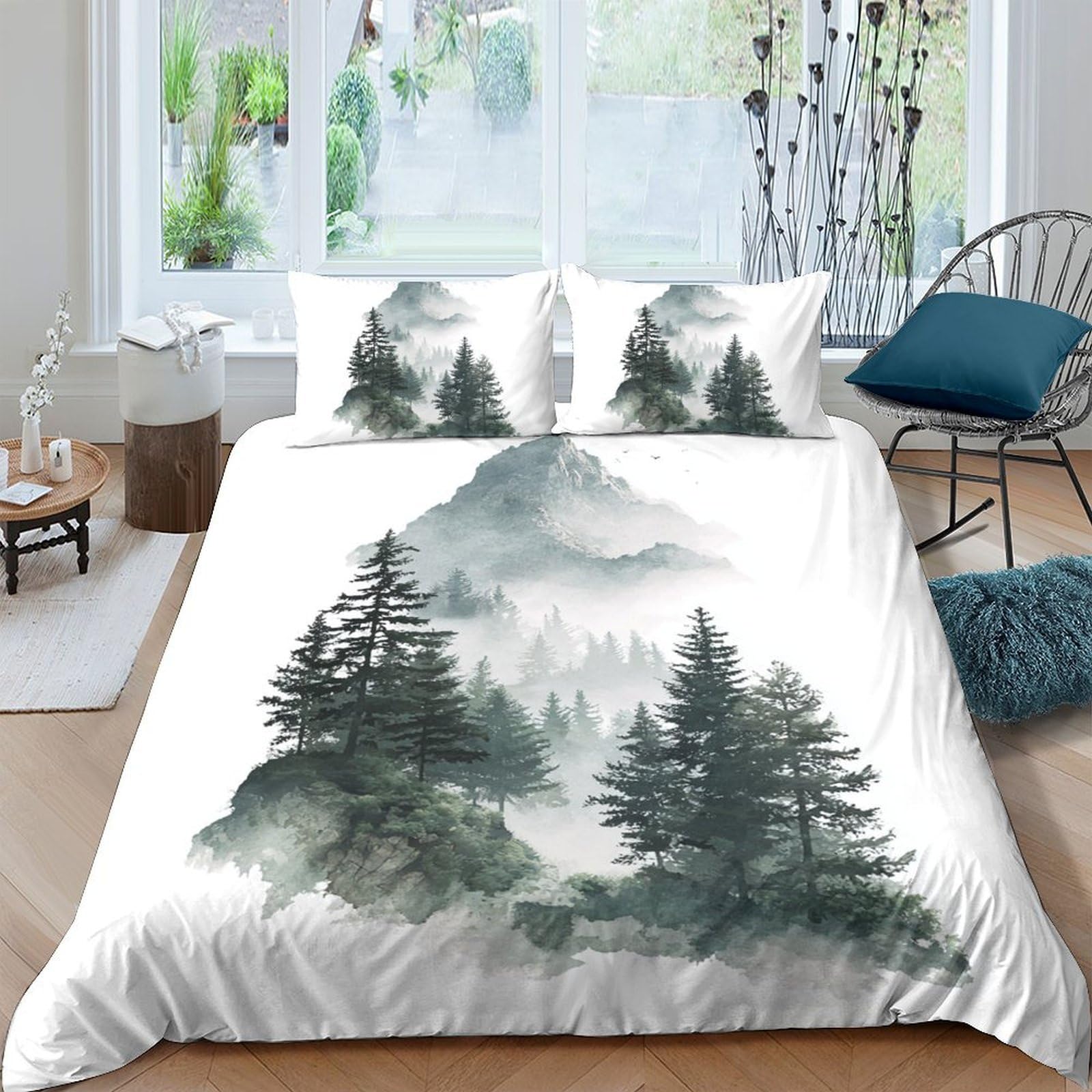 Ctjqhvkz Style-6 3D Printed Misty Mountain Fitted Sheet Microfiber Soft Forest Landscape Mattress Cover For Bedroom Dorm Decor Single（135X200cm）