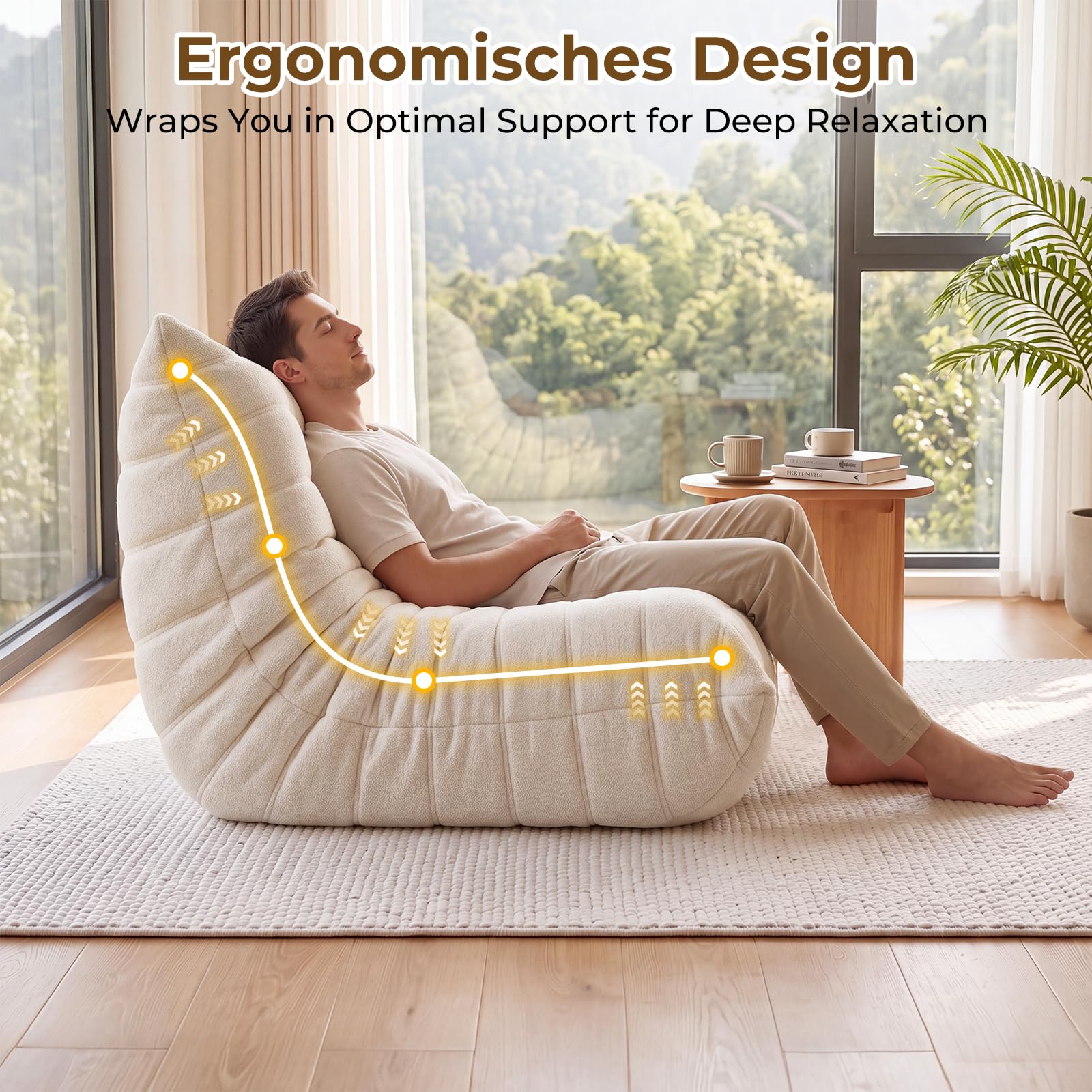 EVLIQUIL Sitzsack Sofa, Bodensofa, Lesesessel, Lazy Sofa (Beige)