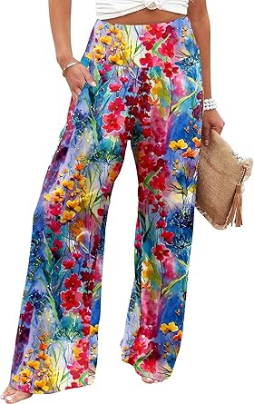 JZC Women's Palazzo Lounge Pants Casual Wide Leg Pants High Waist Flowy Toursers with Pockets
