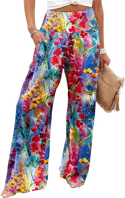 JZC Women's Palazzo Lounge Pants Casual Wide Leg Pants High Waist Flowy Toursers with Pockets