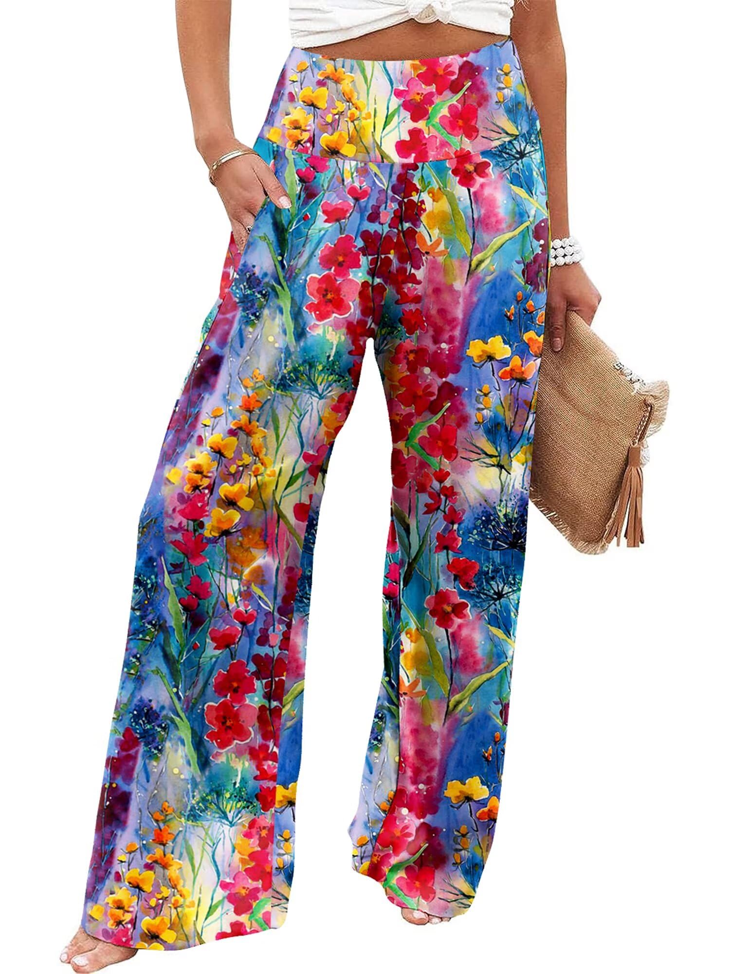 Women's Palazzo Lounge Pants Casual Wide Leg Pants High Waist Flowy Toursers with Pockets