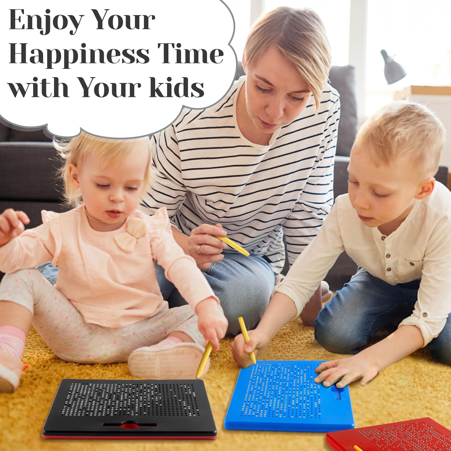 Yexiya 3 Pcs Magnetic Drawing Board for Kids, Toddler Travel Drawing Kit Magnet Sketch Thread Board with Stylus Pen and Beads Toy for Child Quiet Time Activities (12 x 10 Inches,Multicolor)