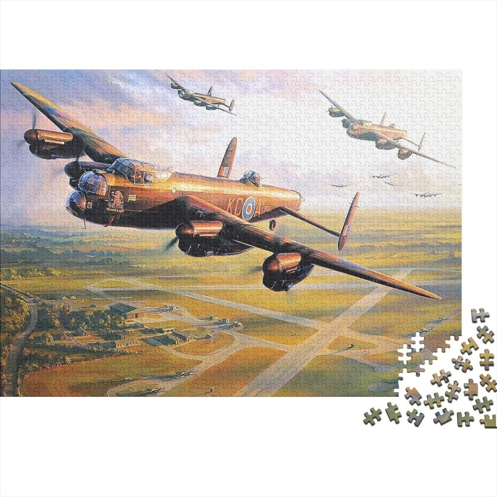 WWII Bomber Adult Jigsaws 1000Pc Recyclable Material Avro Lancaster Jigsaw Puzzles Family Gaming Time Props Perfect for Family And Friends Birthdays 38x26cm/1000pcs
