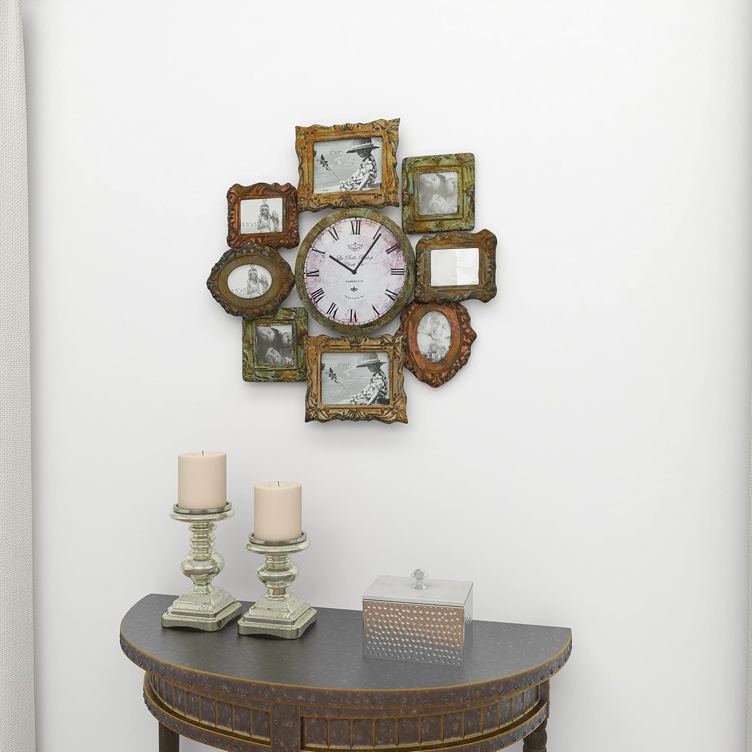 🛒 Crаzу Dеаlѕ Deco 79 Rustic Metal Photo Frame Wall Clock, 25x25, Distressed Multi-Colored Finish