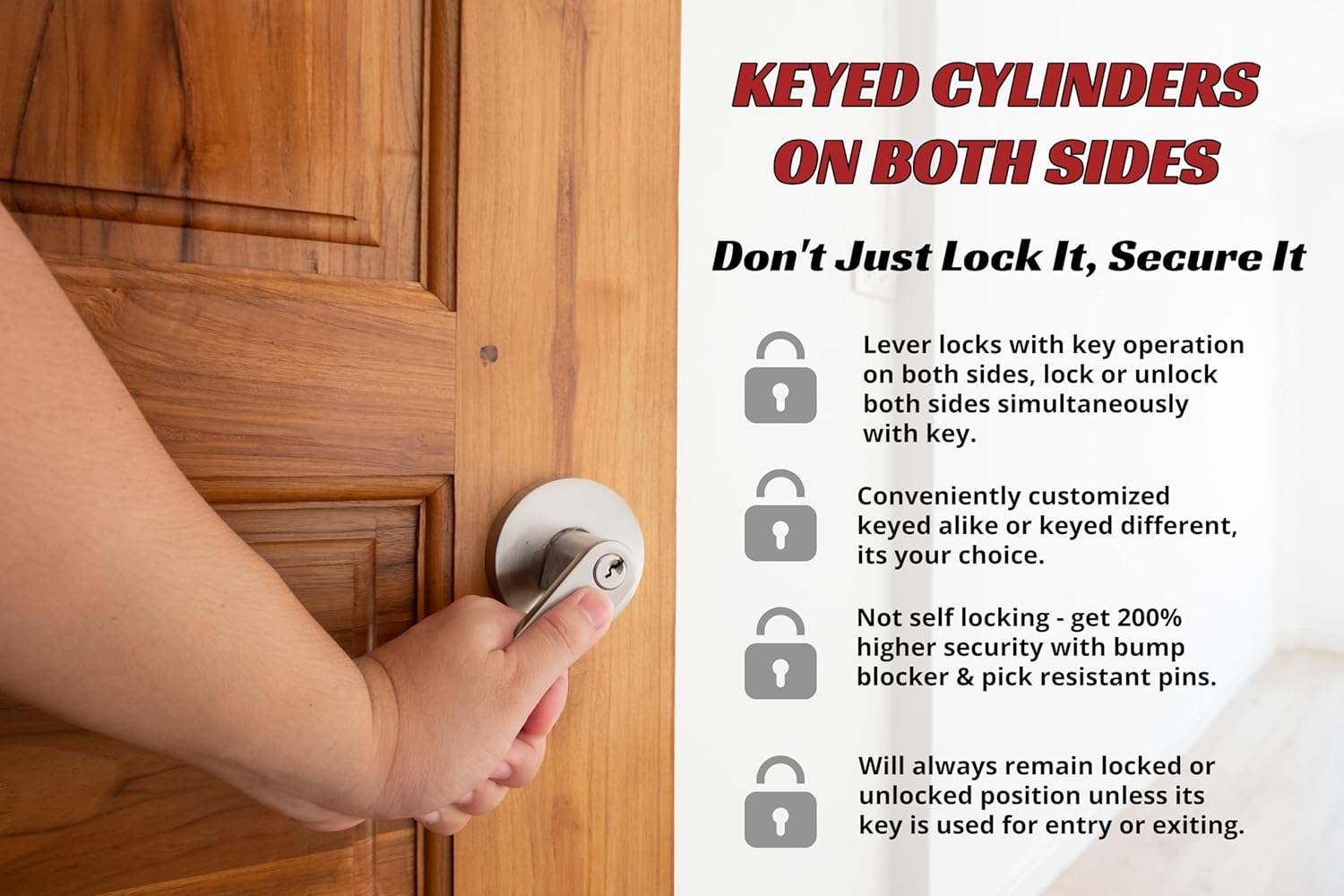 Door Lever Lock : Double Sided Door Lock with Dual Cylinders Protection : Grade 2 Security & Rugged Stainless Steel Construction : Non-Handed ADA Compliant Double Keyed Entry Handle Locks