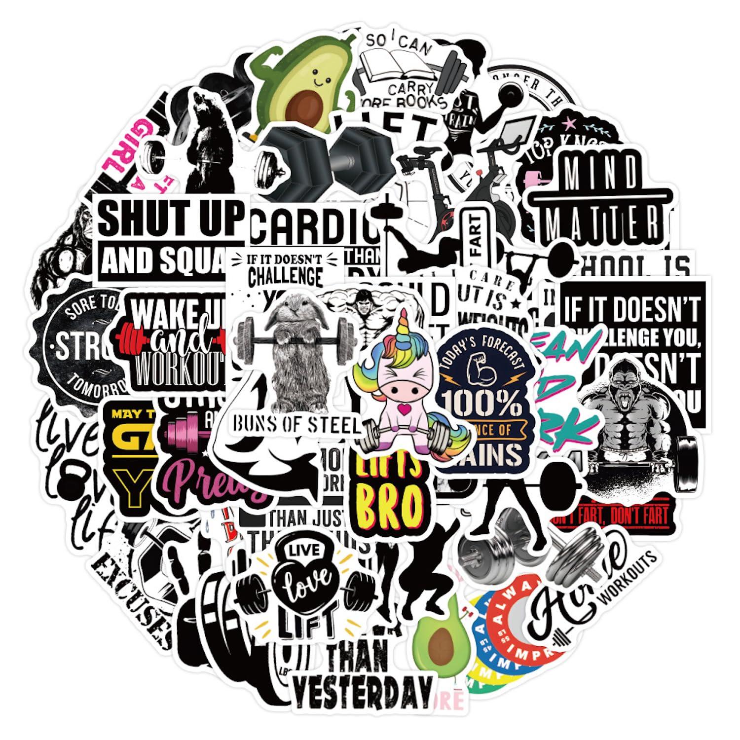 50PCS Gym Fitness Stickers Workout Planner Stickers for Planners and Journals Gifts for Girls and Teen,Laptop Skateboard Computer Phone Stickers for Boys Girls Teens Kids Adults
