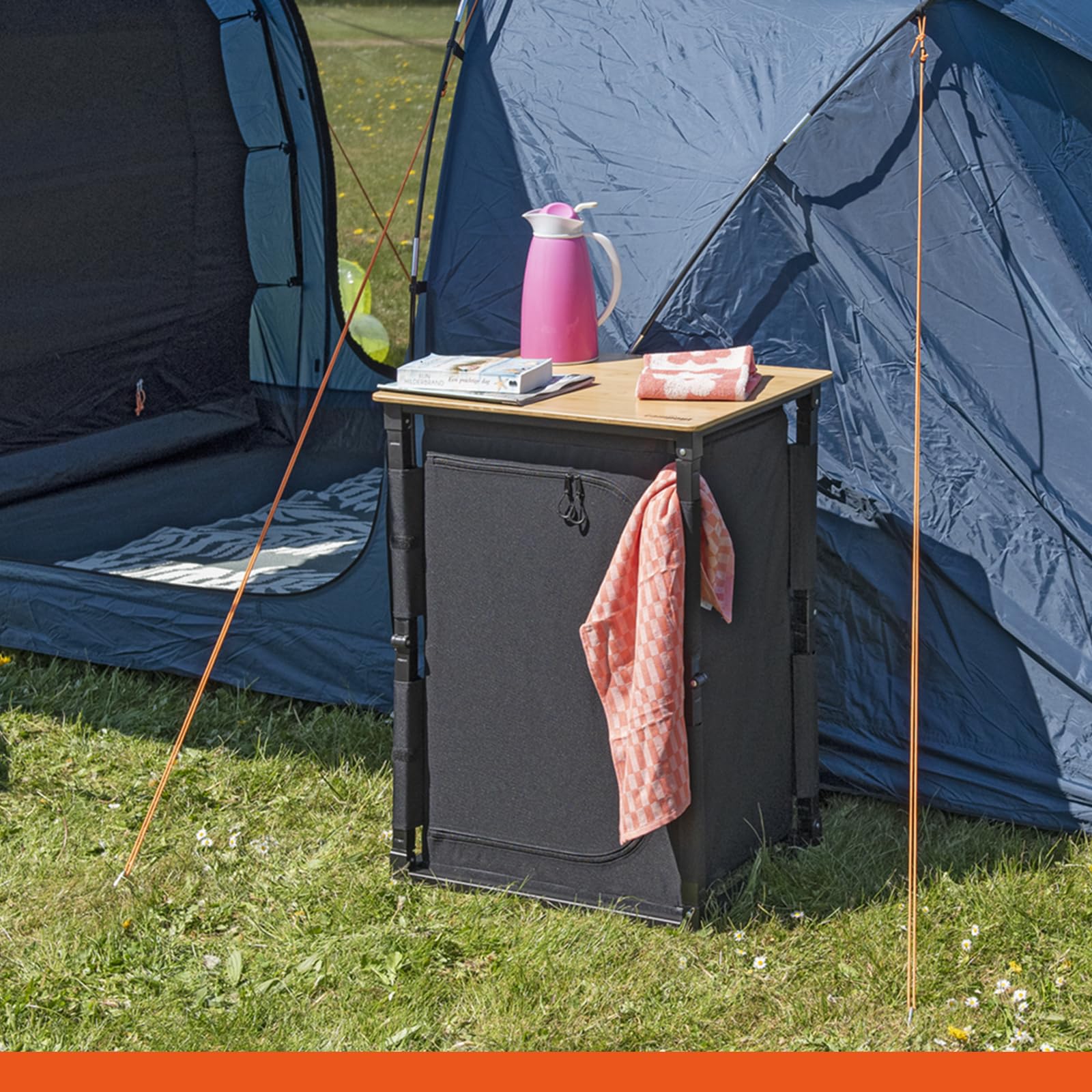 Campout Meuble Cuisine Camping Pliable 60 x 50 x 82 cm – pour Camping Jardin et Balcon – Sac de Transport Inclus – Marron/Noir