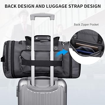 WITZMAN Mens Duffle Bag Expandable 50L Travel Gym with Shoe Compartment | Nylon, Large, With Dry-wet Pocket, Fits 16 Laptop, Carry-on Bag, For Sports Weekender Overnight, B695 Silvery Grey