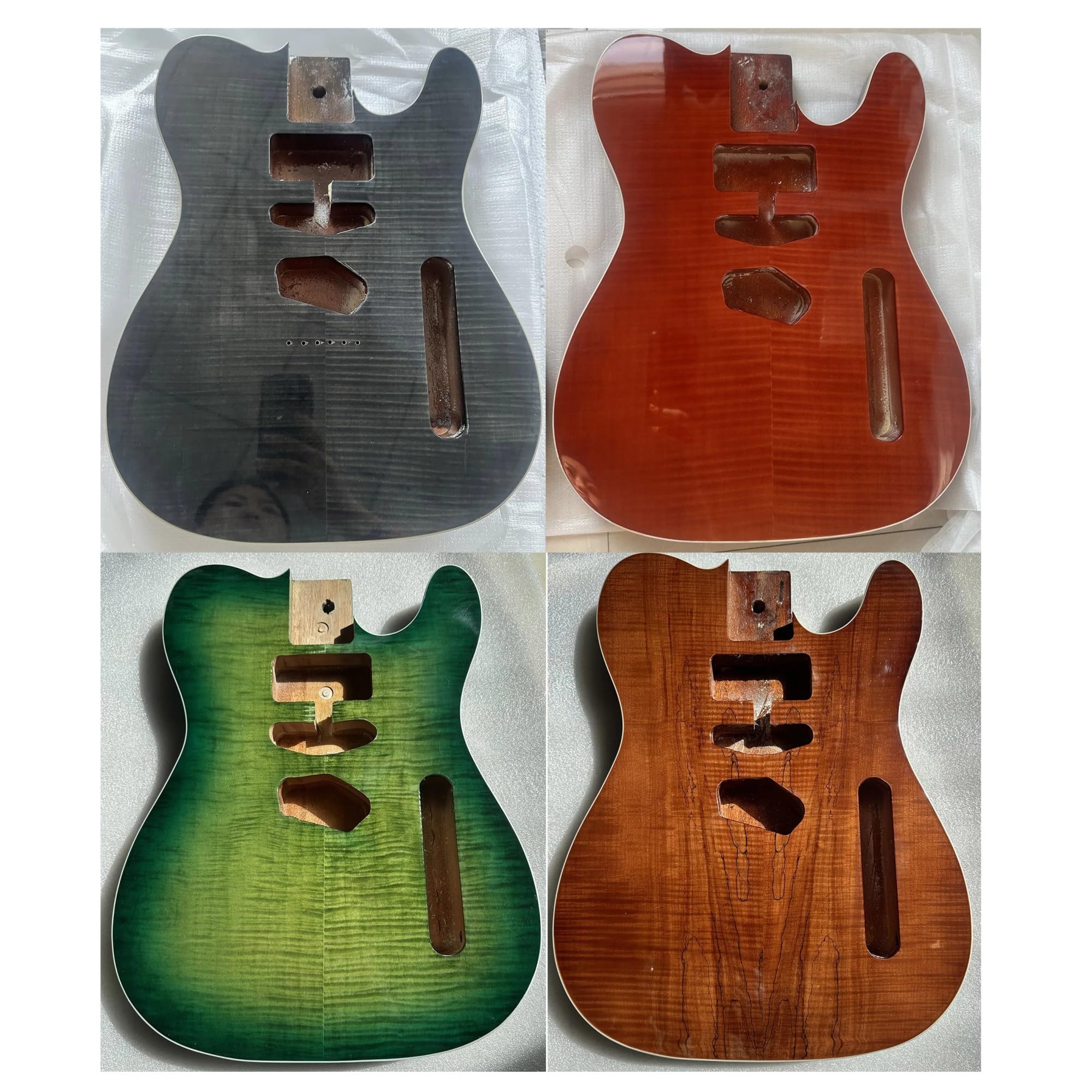 Corpo della chitarra, finitura lucida, acero spalted fiammato, legno di mogano africano, parte fai da te, alcuni graffi difettosi, con bordo, 5,6 cm(Green)
