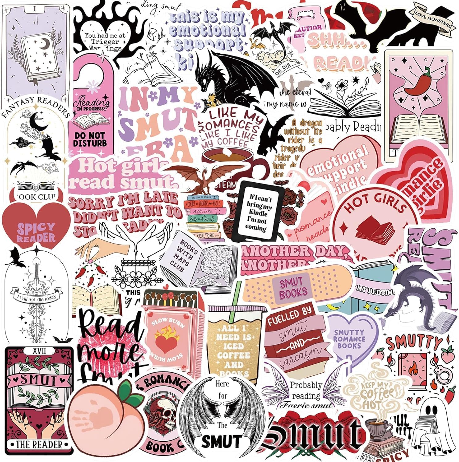 Psl Women's Smut Romantasy Book Stickers For Kindle, Bookish Sticker Pack For Readers Adult Spicy Boho Decor Romance Booktok Vinyl Decals For Laptop Ebook Reader Water Bottle Girls Holographic Waterproof 50 Pcs (Smut Romantasy)