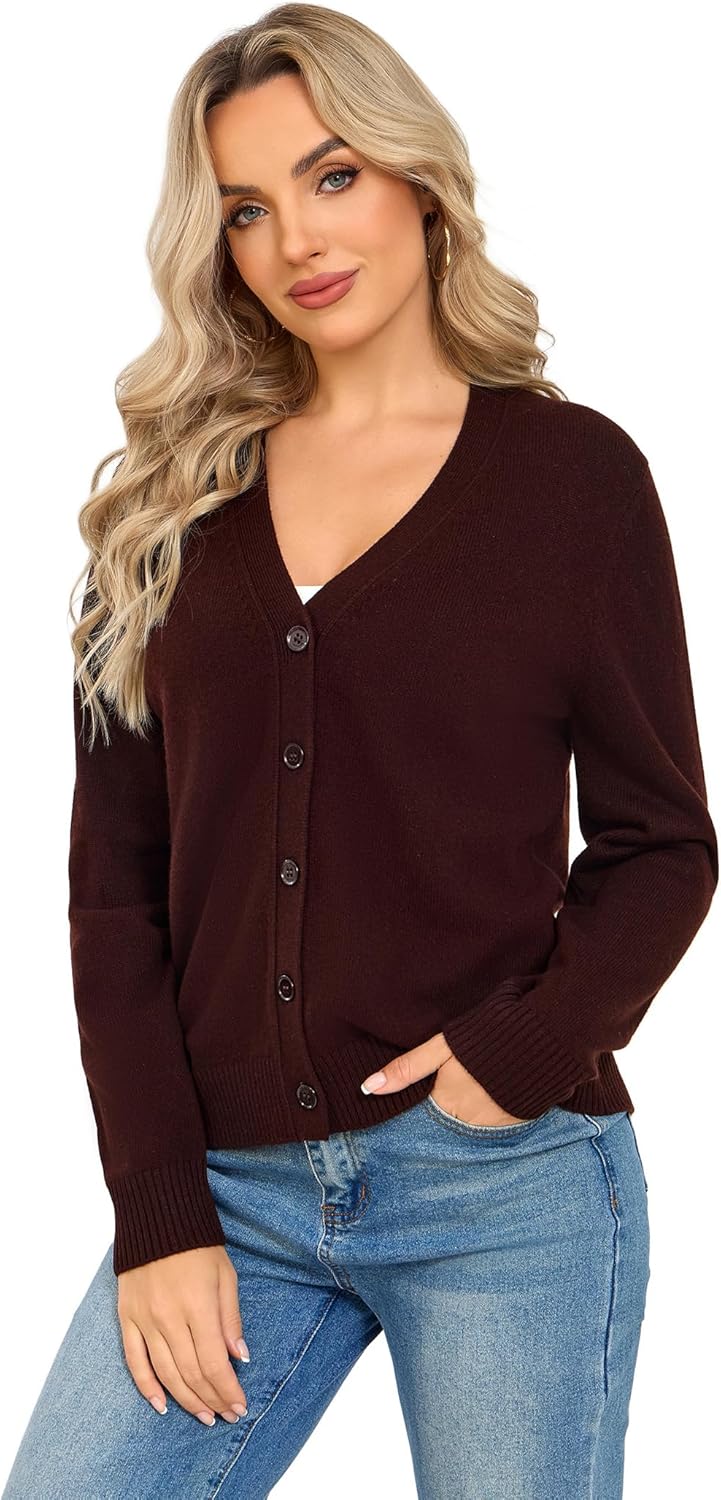 Knit Cardigans for Women - 100% Merino Wool Sweater V-Neck Chunky Warm Open Front Jacket with Buttons for Fall Winter - Image 2