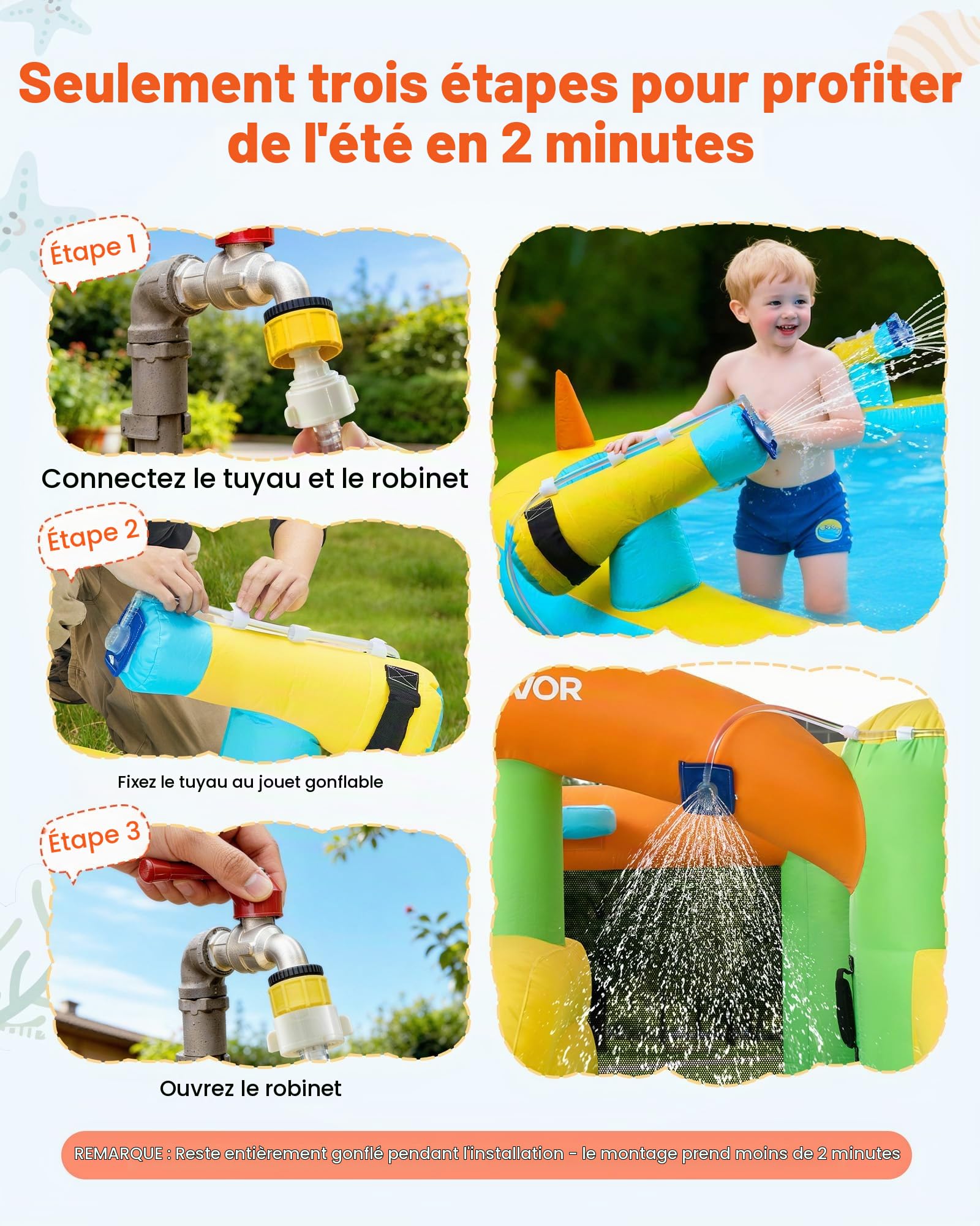 VEVOR Château Gonflable, Aire de Jeux Gonflable avec Souffleur, Deux Toboggans Aquatiques, Piscine, Grande Zone de Saut, Panier de Basket, Canon à Eau, pour 3 à 4 Enfants de 3 à 8 Ans, 382x398x197 cm