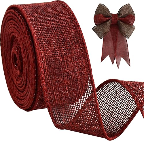 TONIFUL Cinta de arpillera con alambre, cintas de arpillera sintética de 1-12 pulgadas, cinta de arpillera claret para Navidad, decoración del