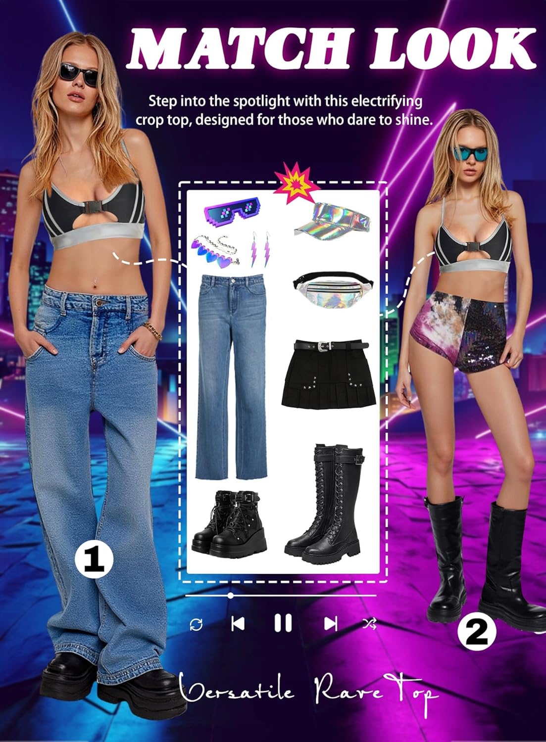 Womens Reflective Rave Tank Top - EDC Music Festival Crop Cami Buckle Underboob Shirt Concert Outfit