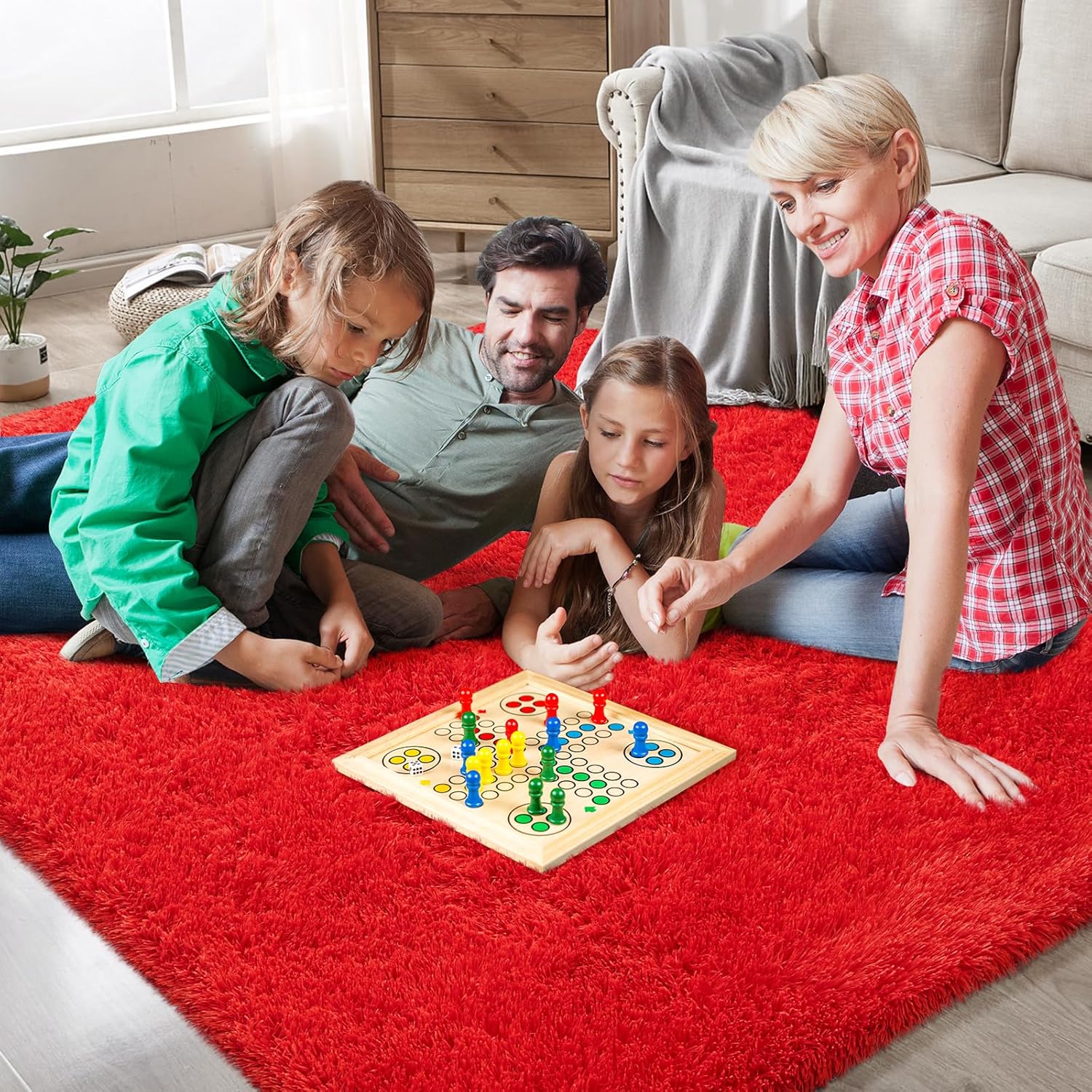 Red Shag Area Rugs for Bedroom Living Room,Ultra Soft Fluffy Christmas Area Rugs 5X8 for Dorm, Indoor Carpet Nursery Rugs for Kids Girls Room Home Decor