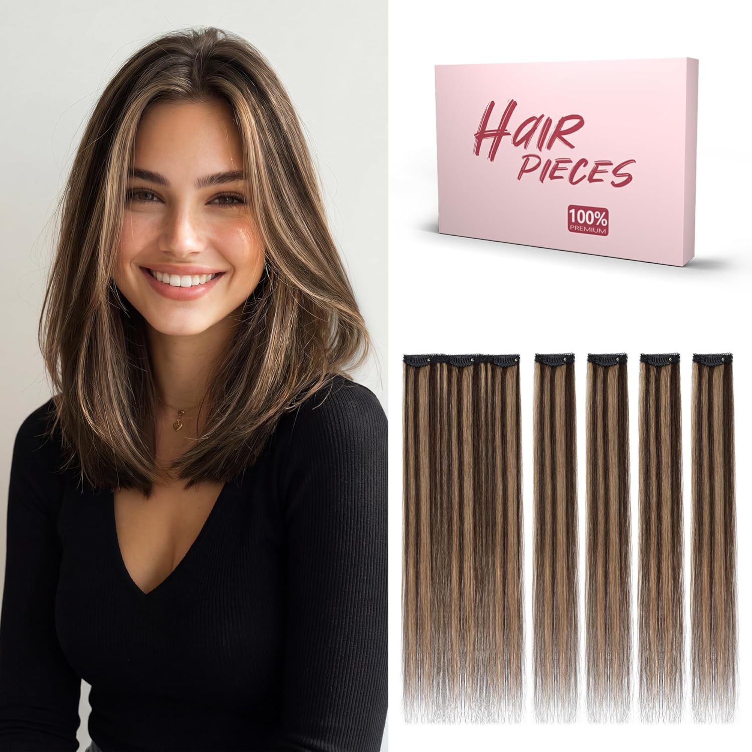 SEGO 5 Pcs Clip In Short Hair Extensions Real Human Hair Remy Straight Soft Seamless Clip In Hairpieces for Women With Thinning Hair -10 Inch #2RP6 Dark Brown & Light Brown