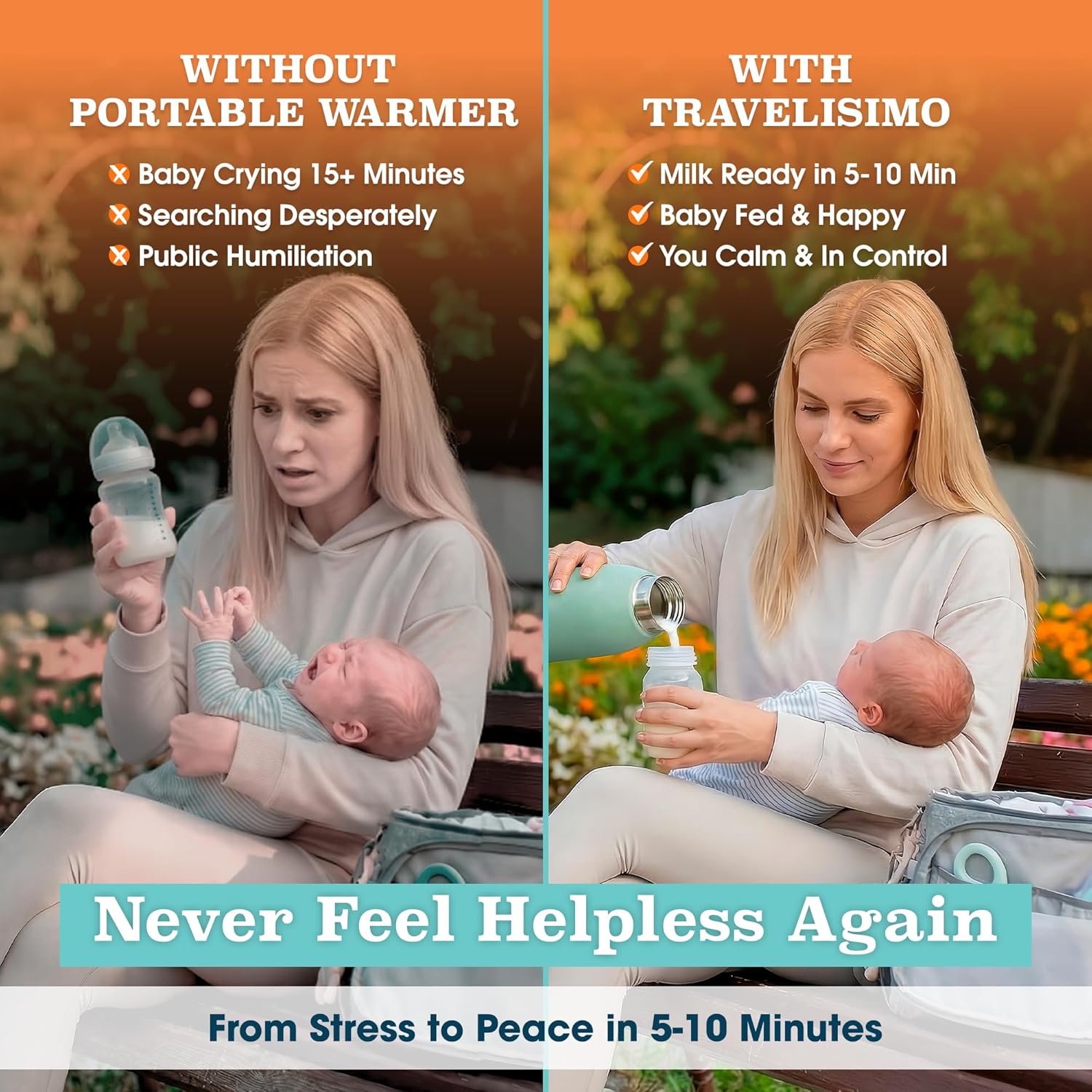 TRAVELISIMO Portable Bottle Warmer for Travel, Dual Heating Modes, Water & Breast Milk Warmer, Baby Bottle Warmer, Fast Heating & Long Battery Life, 17 Ounces Large Capacity, Calentador de Biberones