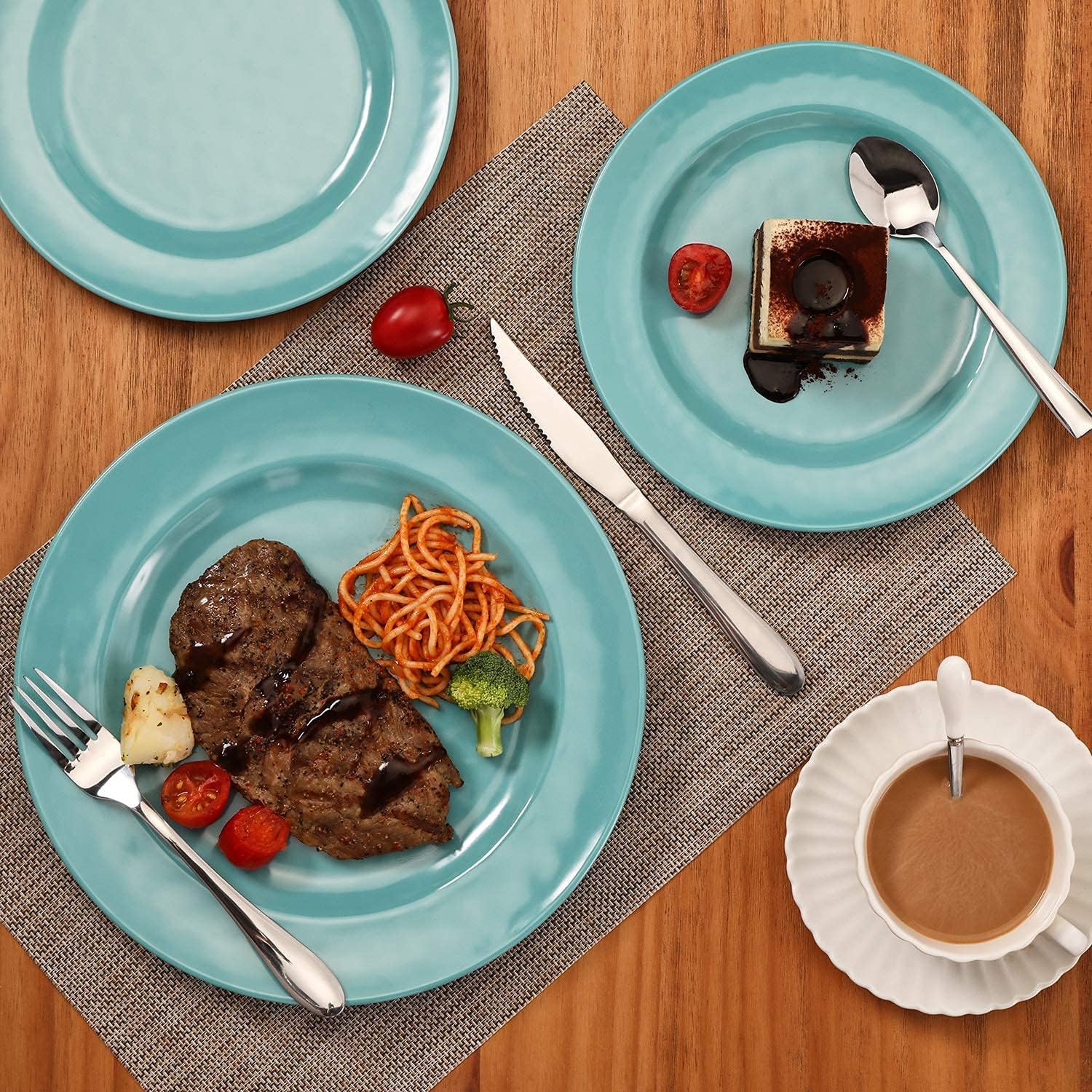 TP 8.5" Melamine Round Dinner Plates, 6-Piece Plate Sets, Teal image 2