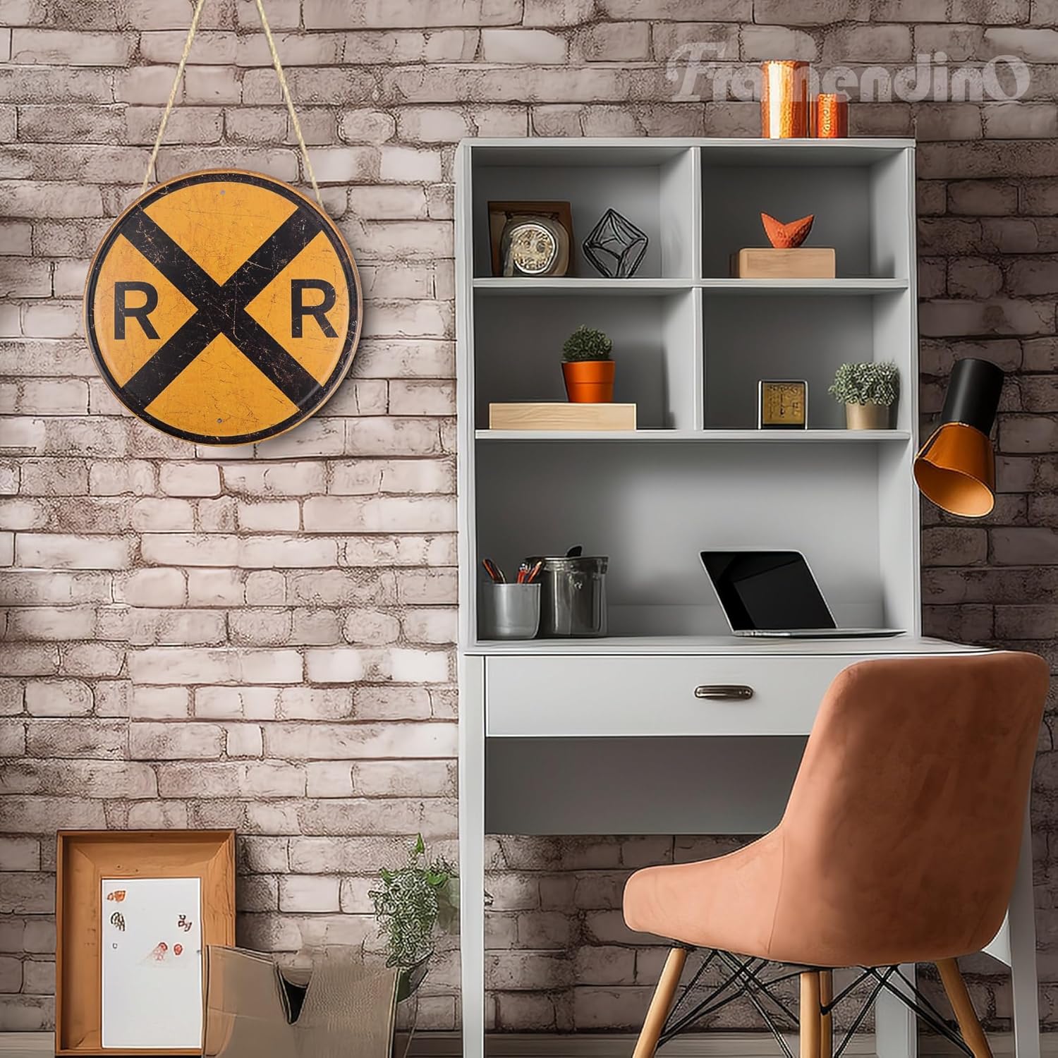 Framendino, 12 Inch Railroad Crossing Tin Sign Metal Traffic Wall Decor Rail Road Round Symbol - Image 7