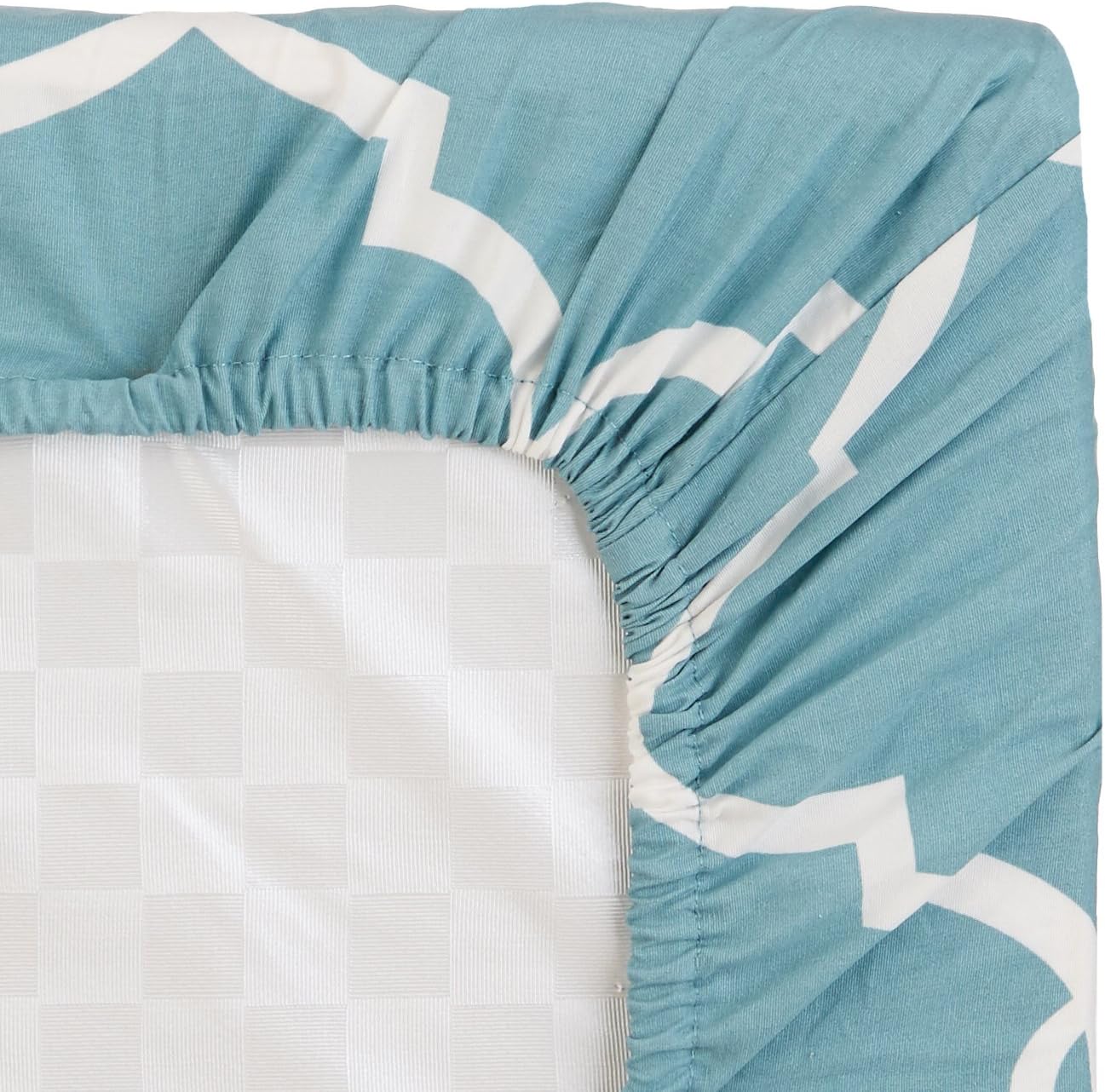 Amazon Brand – Pinzon 300 Thread Count Cotton Percale Fitted Mini Crib Sheet Baby Bedding, Lattice Spa Blue