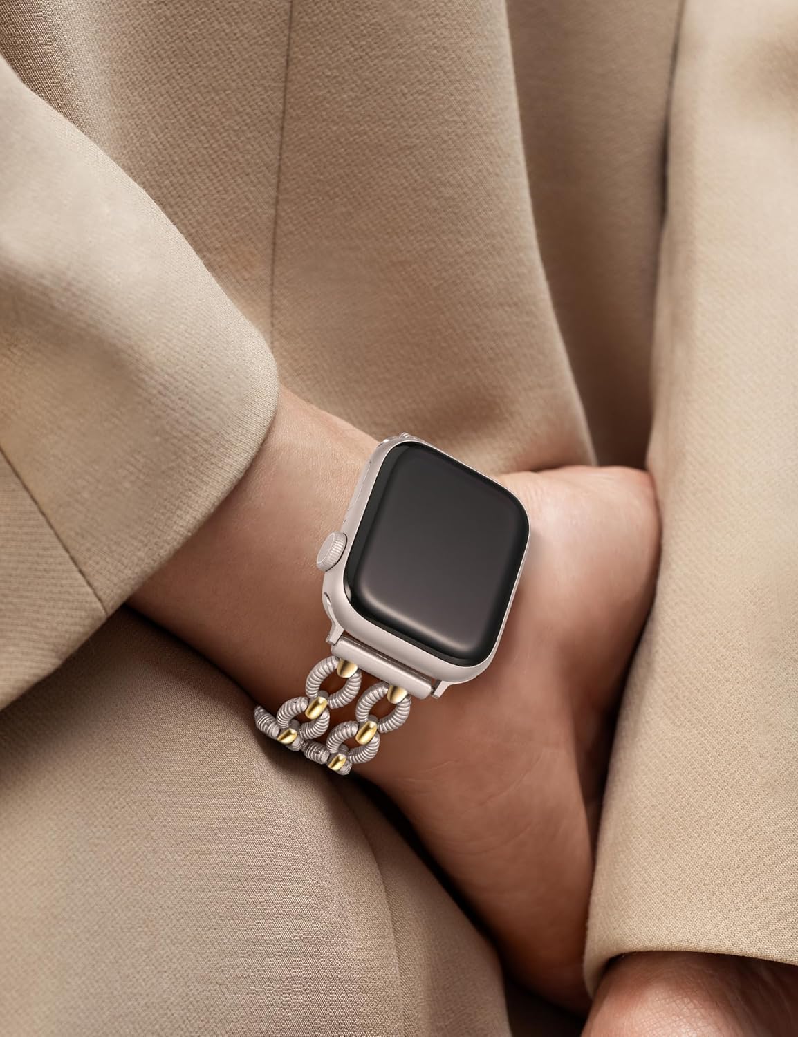 Minyee Compatible with Apple Watch Band 41/40/38/44/45/46/49/42mm Women, Dressy Pretty Metal Strap Double Chain Twisted Designer Fancy link Bracelet for iWatch Series 11 10 9 Ultra SE 8 7 6 5 4 3 2 1 - Image 6