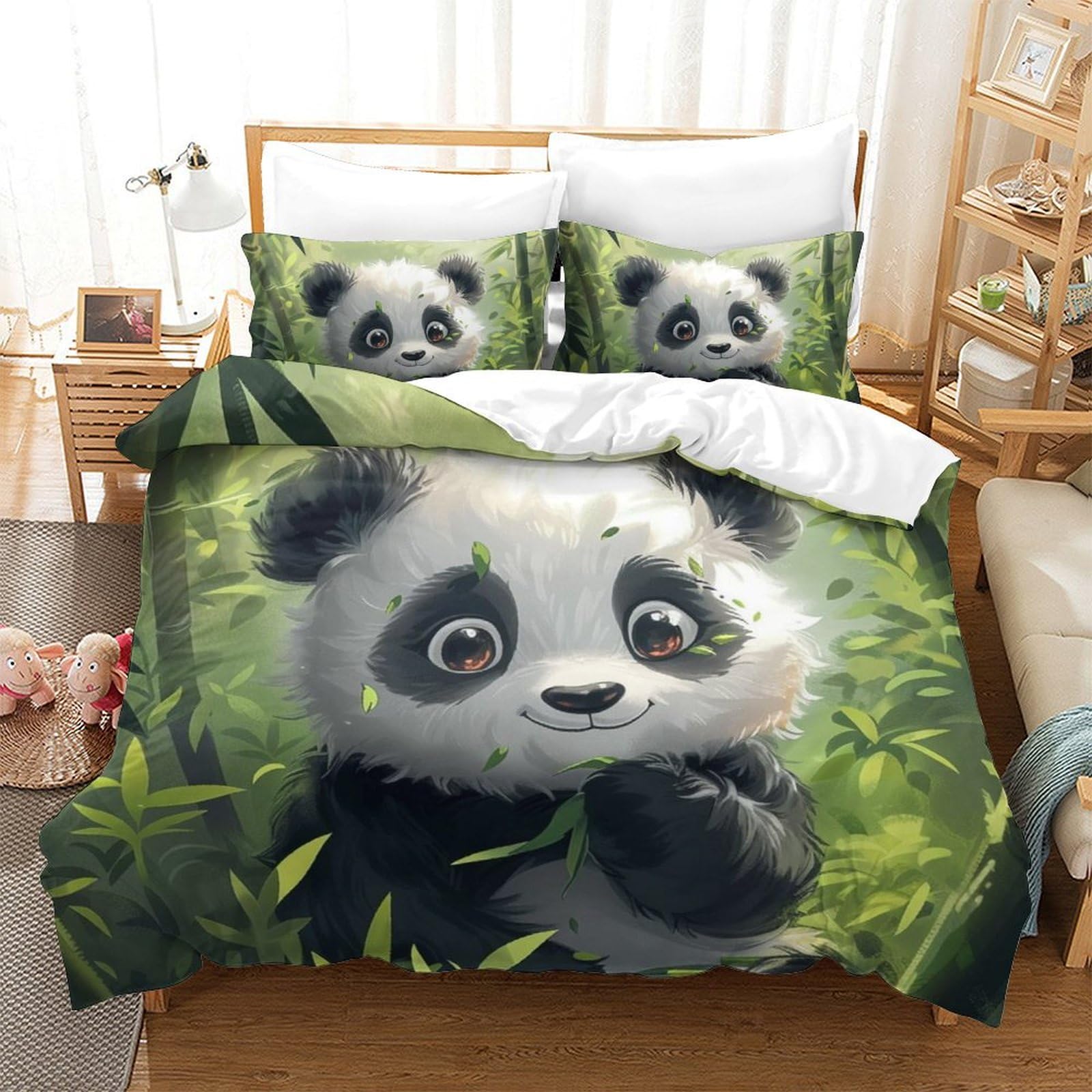 Housse de couette Panda King 220x240cm en microfibre douce avec 2 taies
