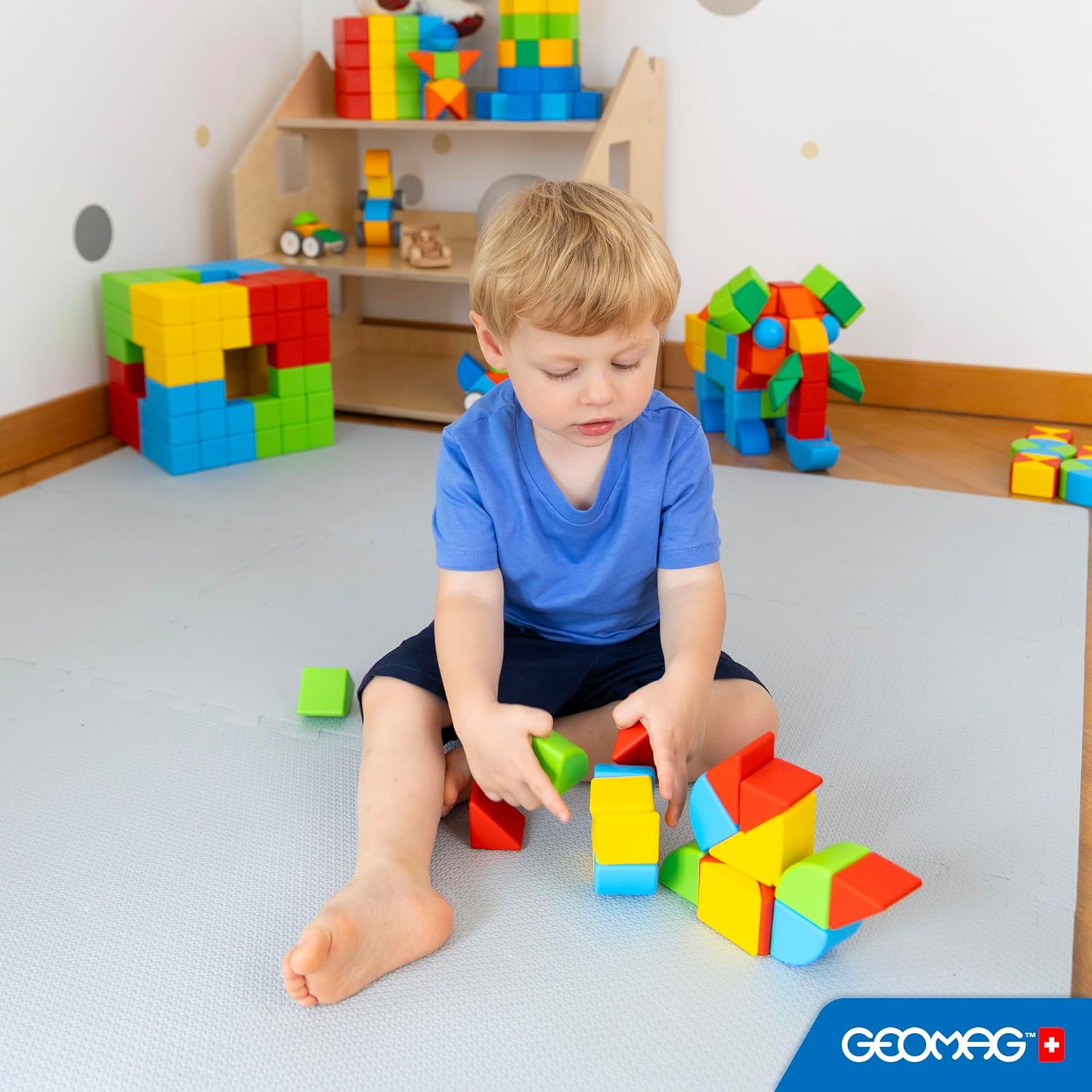 Geomag Magicube 24-Piece Magnetic Building Blocks for Toddlers Ages 1–5, Swiss-Made STEM Toy (Assorted Shapes)