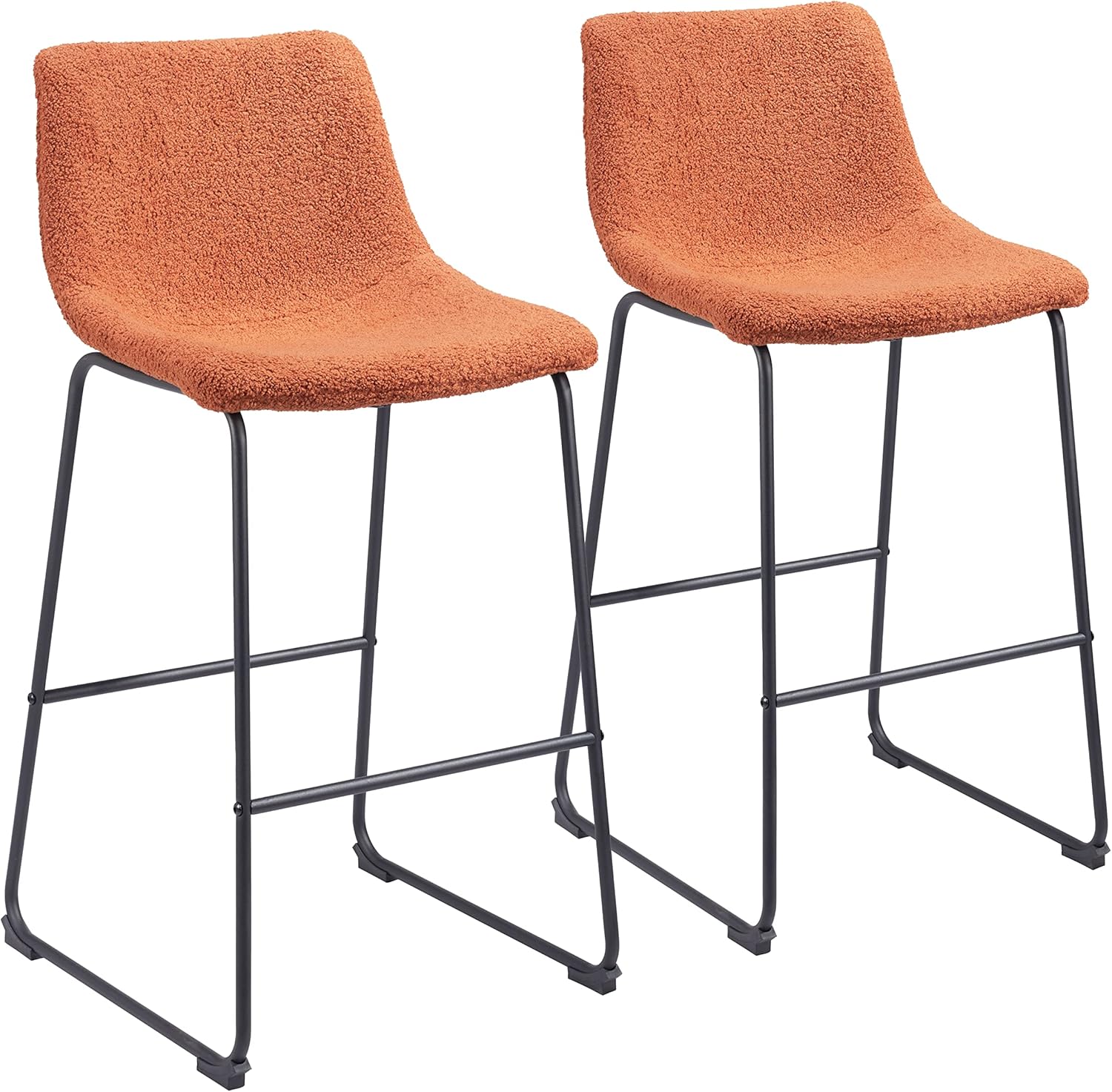 Zuo Modern Smart Bar Stool Set, Burnt Orange, Set Of 2 Stools