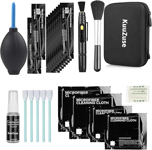 KuuZuse Kit profesional de limpieza de cámaras DSLR con hisopos de limpieza APS-C, paños de microfibra, bolígrafo de limpieza de cámara, para lente