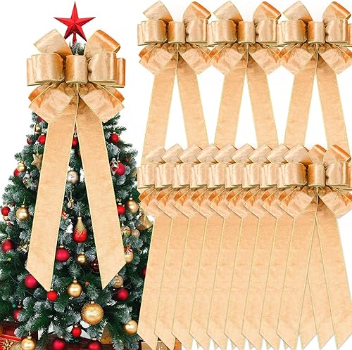 Miniatura 7 de Yinkin 36 lazos para decoración de árbol de Navidad extra grandes de 10 x 26 pulgadas, cinta de terciopelo rojo a granel con alambre dorado, lazos