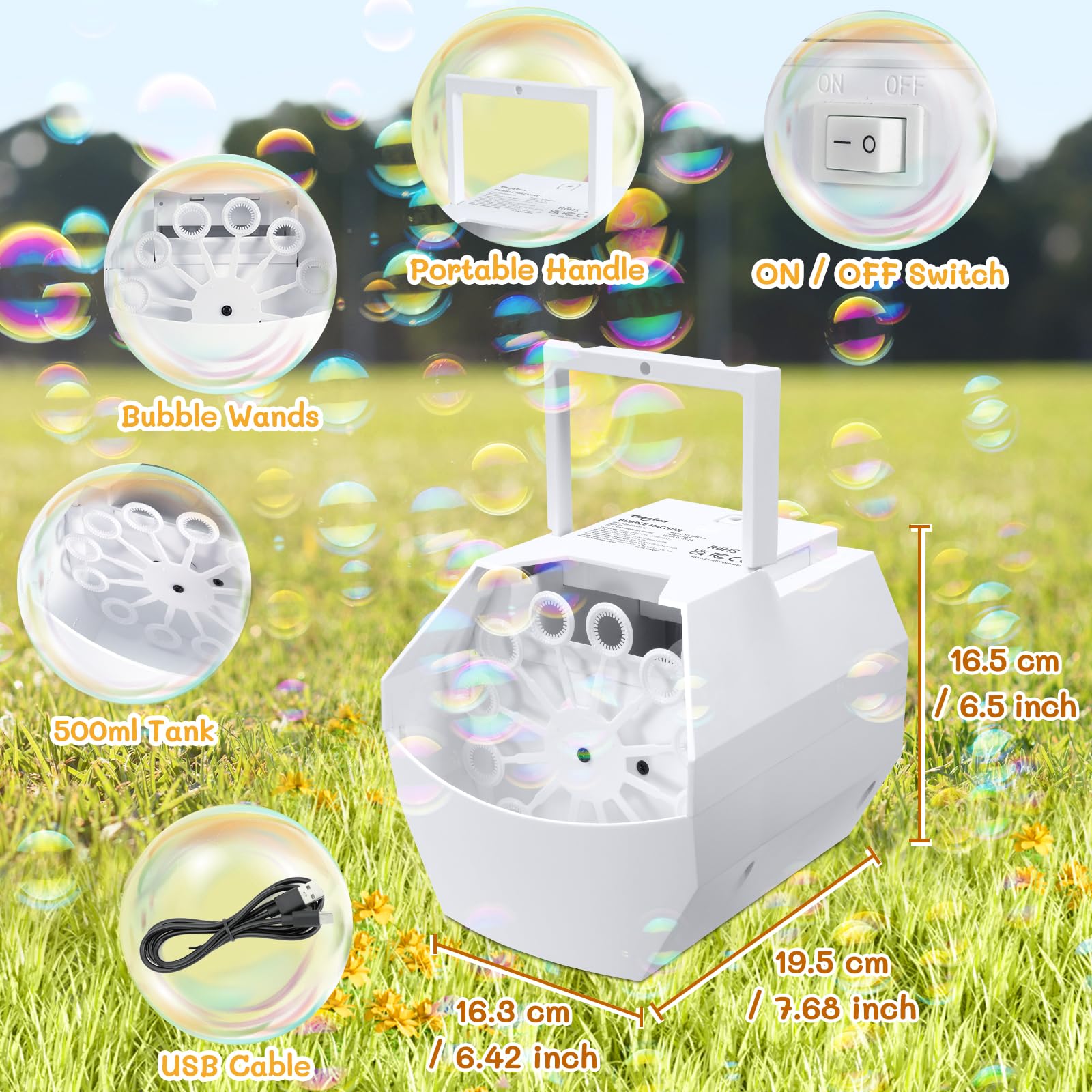 Theefun Automatyczna dmuchawa do bąbelków 500 ml przenośna elektryczna maszyna do bąbelków