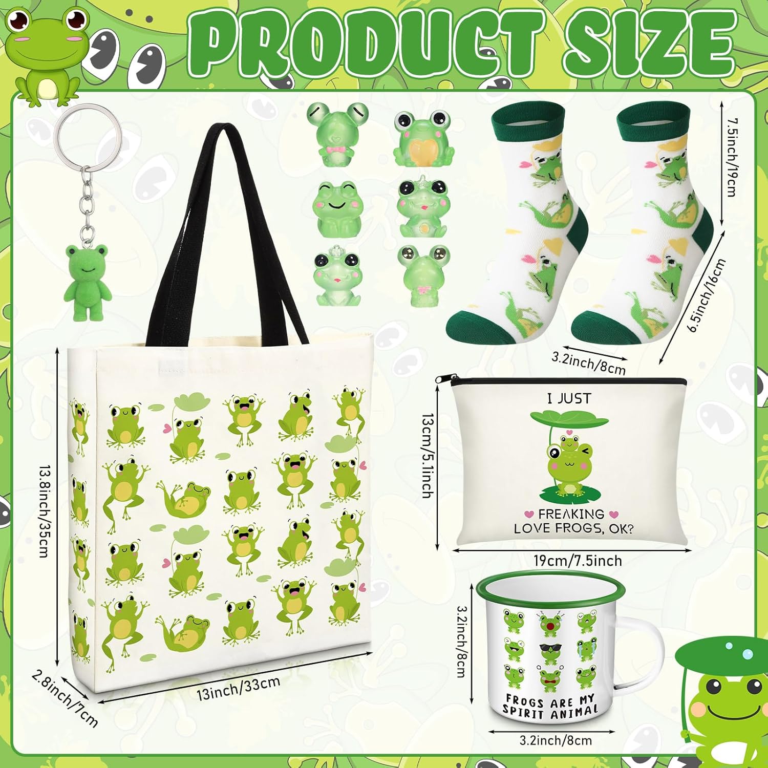 Frog Lover Gifts for Women Birthday Gifts Baskets Set Include Canvas Tote Bag, Makeup Bag, Socks, Keychain, Enamel Mug, Small Figurines for Mom, Wife, Sister, Friend