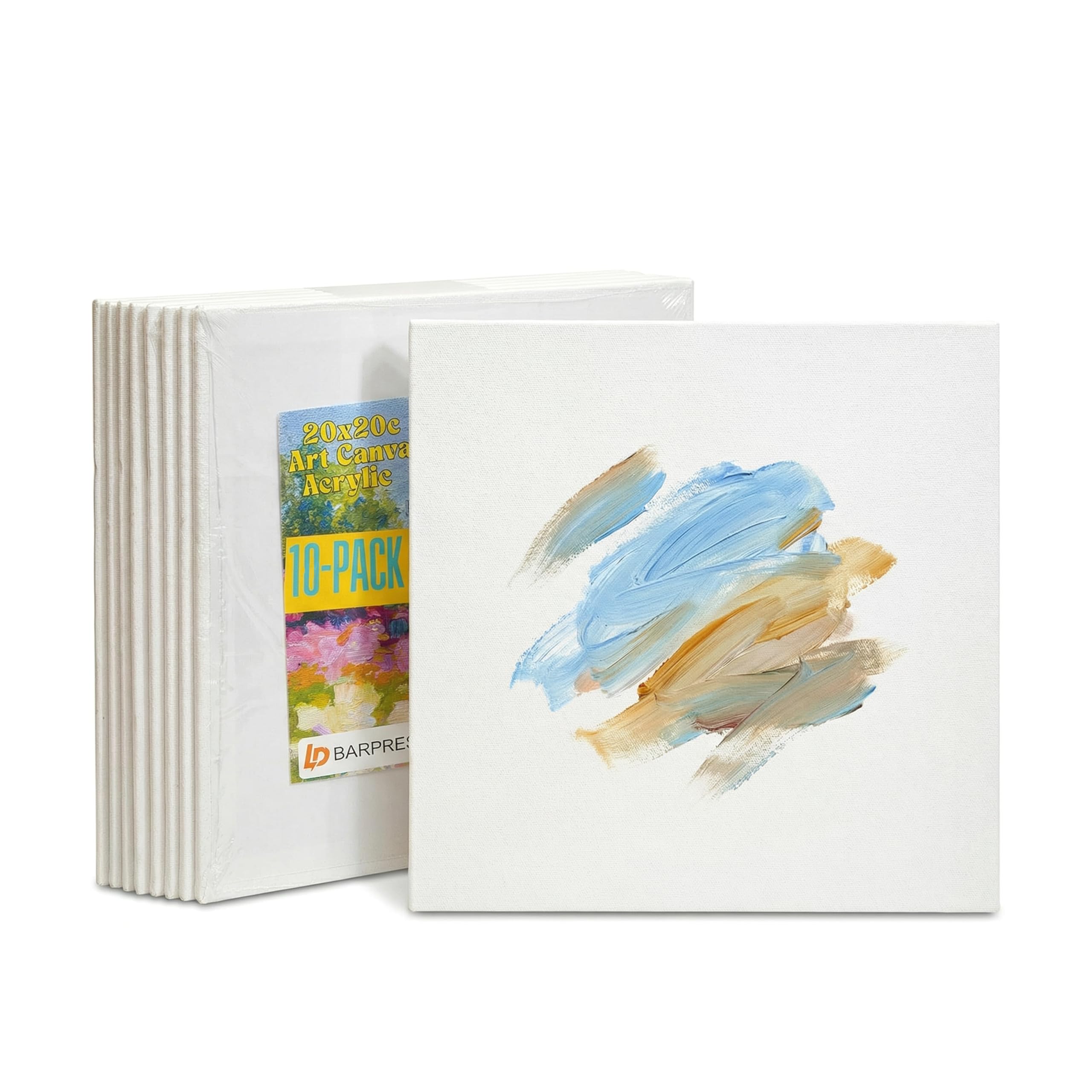 10 Pack Canvas Boards for Painting - 20x20cm (8x8) Small Square Blank Canvas Panels, 100% Cotton Acid-Free Art Supplies, Triple-Primed for Acrylic, Oil & Watercolour - Artists, Kids & Beginners