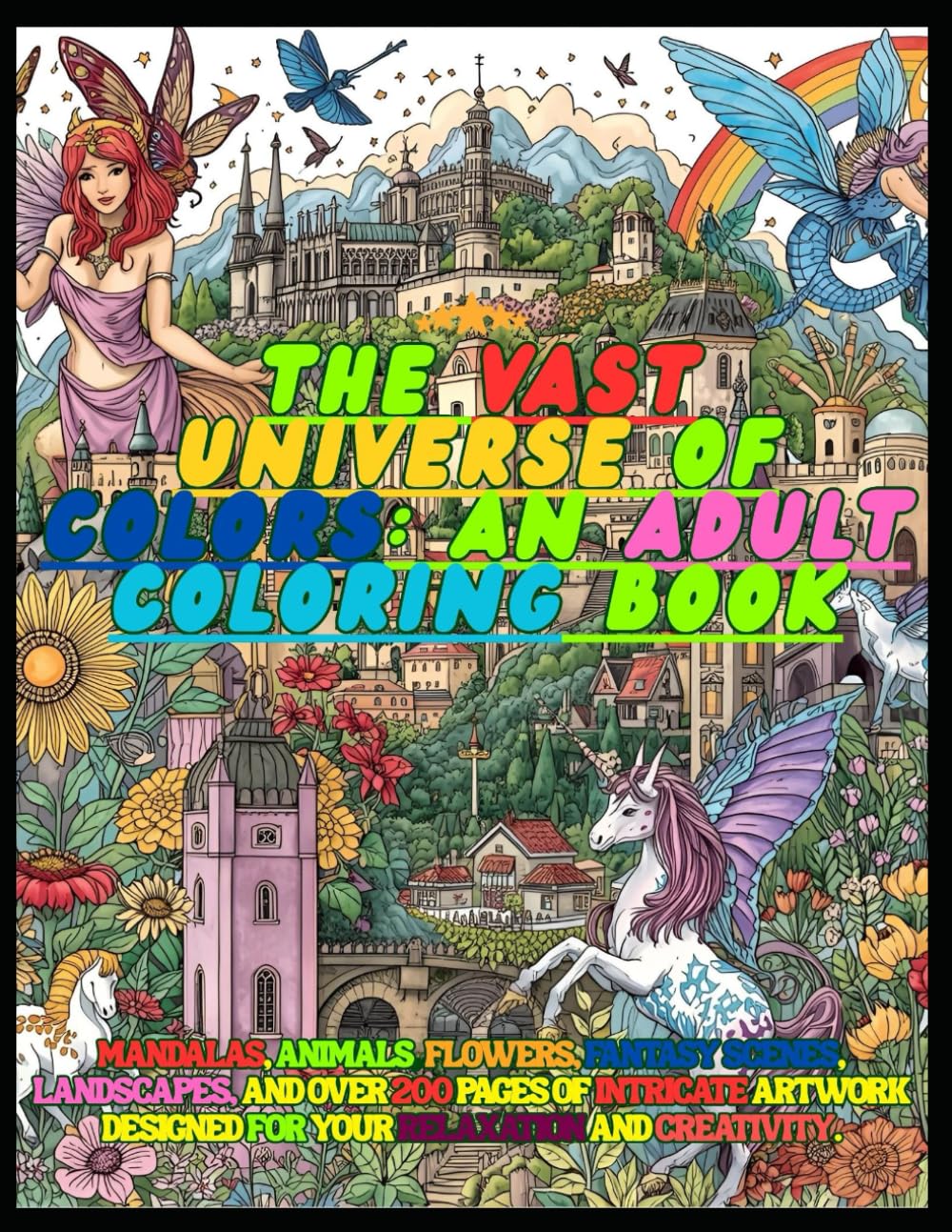 Livre coloriage mandalas animaux fleurs fantastique adulte 253 pages
