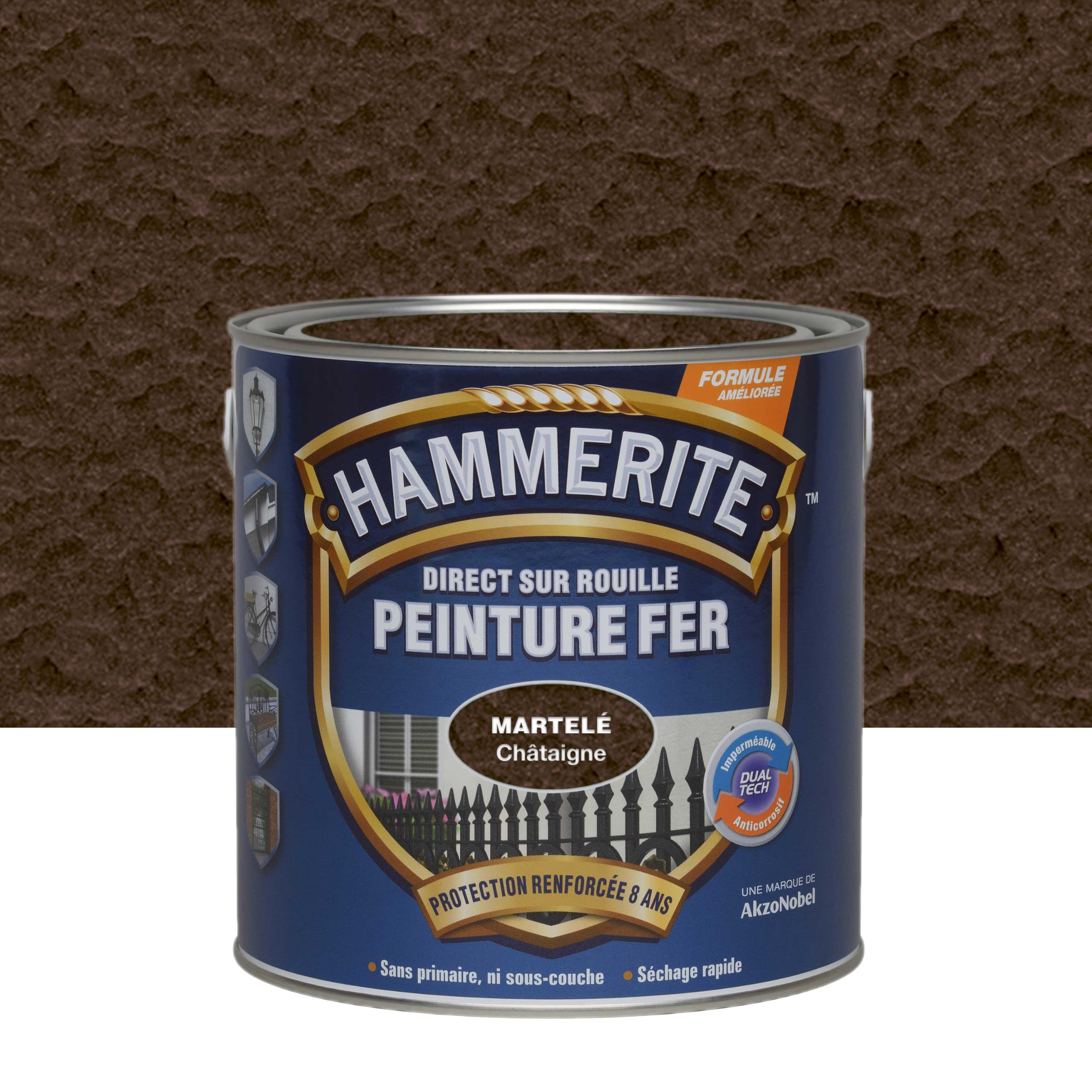 Peinture Hammerite Anti-rouille Argentée En Aérosol 400ml - Application Directe, Finition Lisse