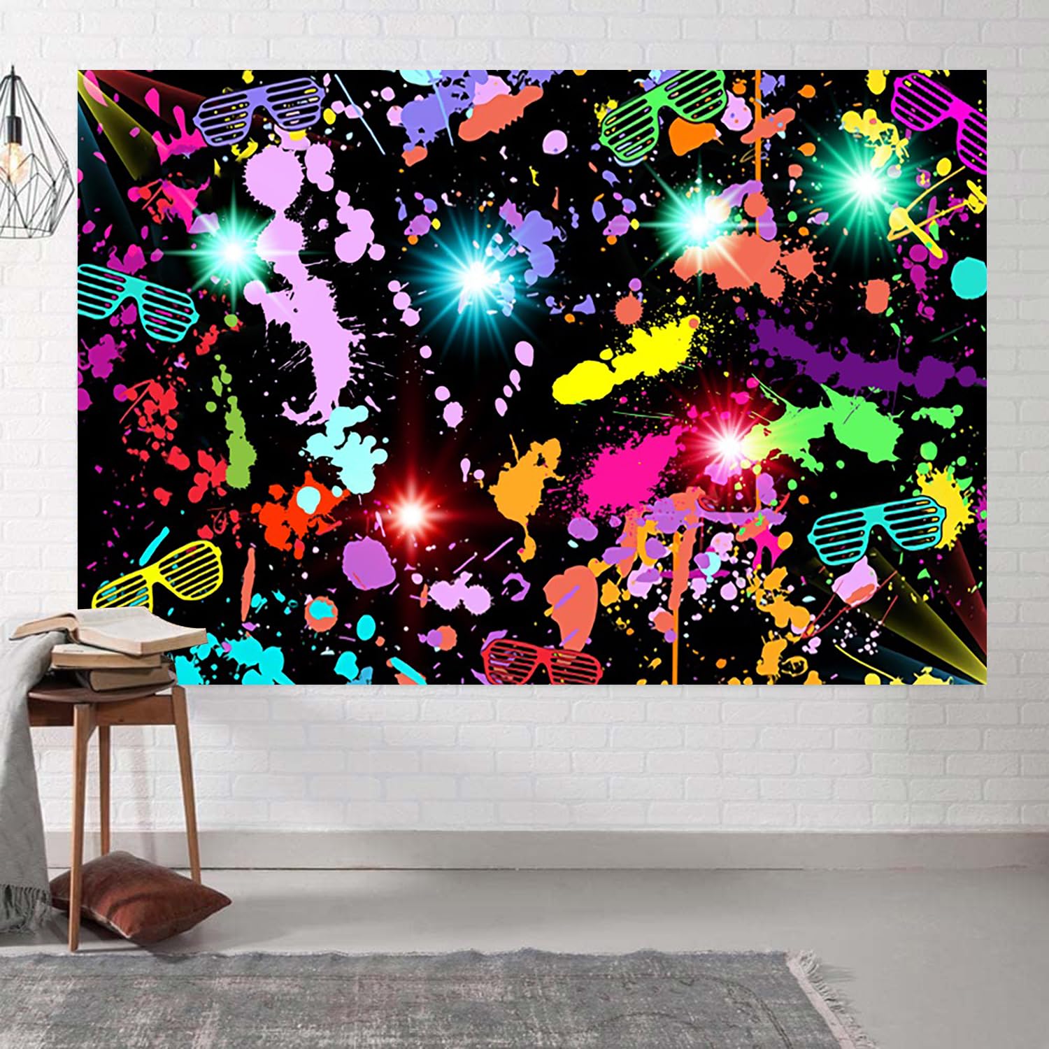 Neon Glow In The Dark Party Backdrop - 7x5 Ft Graffiti Paint Splatter Photo Background For 80s/90s Theme