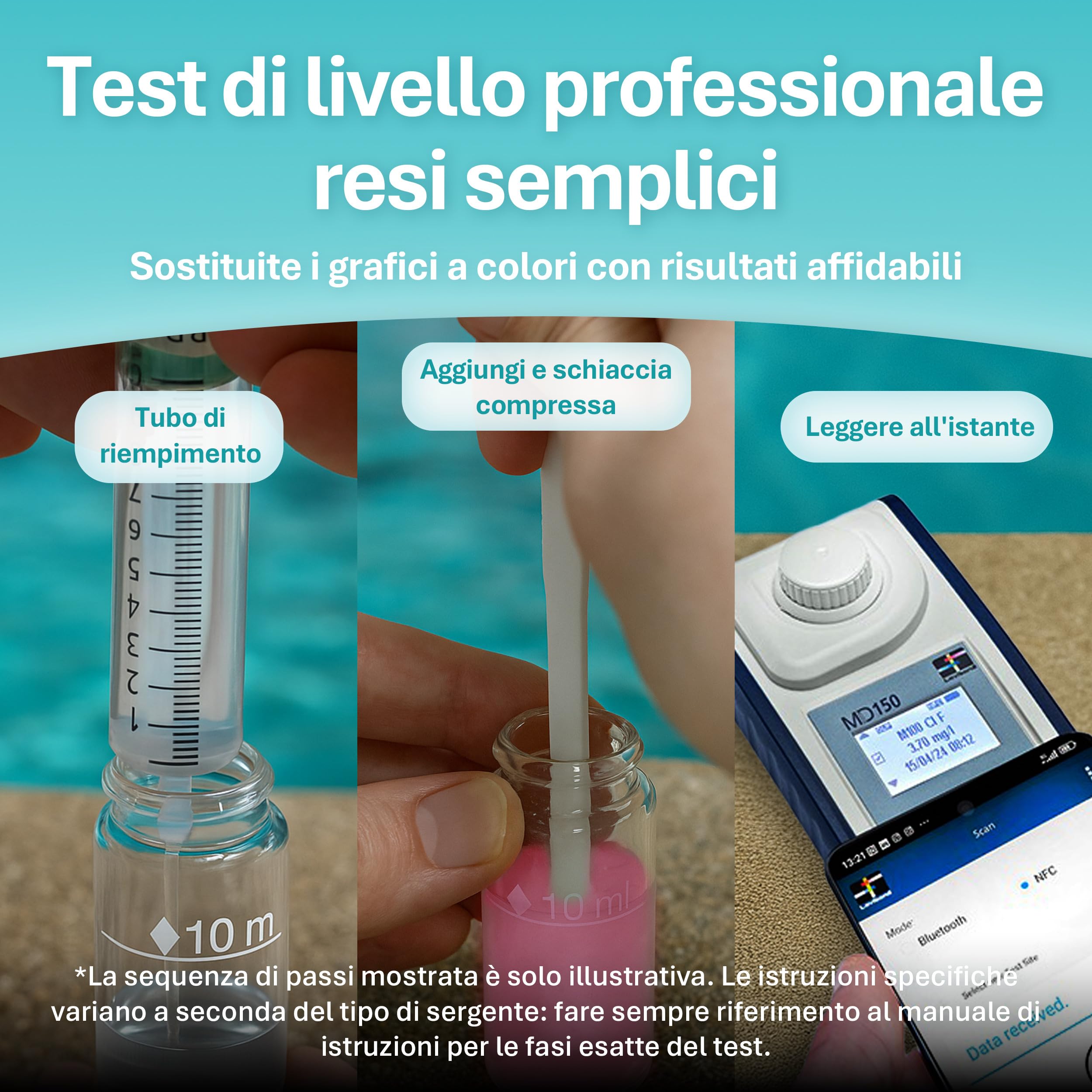 Lovibond MD150 Fotometro – Misuratore 6-in-1 per Cloro, pH, Bromo, Alcalinità Totale, Durezza e Acido Cianurico | Kit Analisi Acqua Multiparametrico con NFC e USB | App AquaLX, Impermeabile IP68