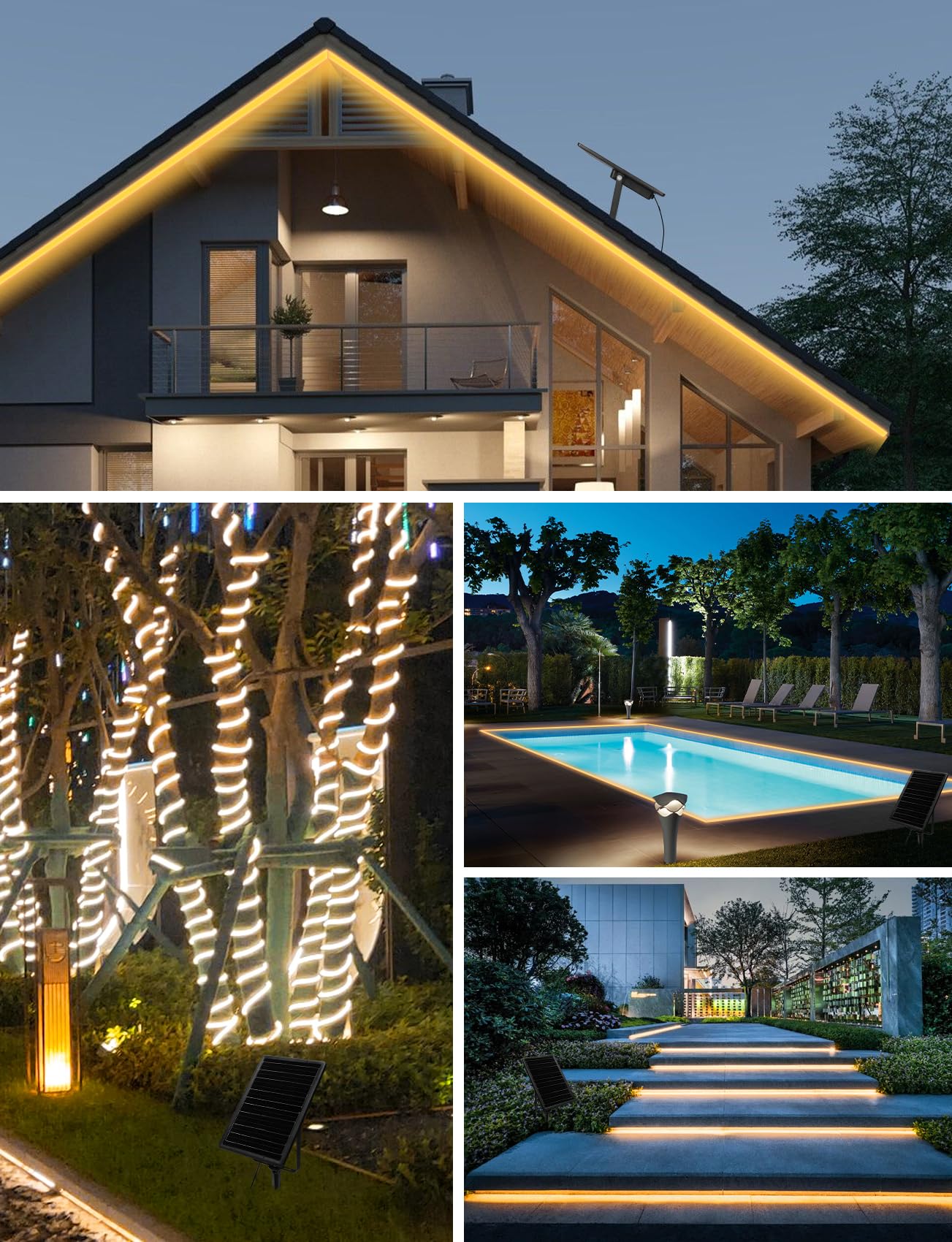Aigostar Tira LED Solar 200W con Control Remoto,Luces LED Habitación/Exterior 20M 2000LM,Tira LED Solar Exterior Impermeable IP65,2700K Luz Calida,Luces de Para Jardín,Patio,Camino,Fiesta,Escalera