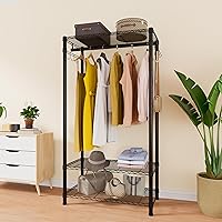 Vista 3 de Xiofio Perchero resistente de 3 niveles para colgar ropa, armario independiente con 2 ganchos laterales y barra para colgar, 29.1 pulgadas de largo