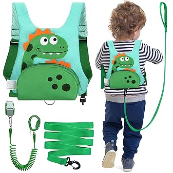 3 in 1 Toddler Harness Leash + 8.2ft Anti Lost Wrist Link, Cute Dinosaur Kids Safety Harness Tether with Key Lock, Child Protective Leashes While Walking for Outdoor Activity Keep Kids Close